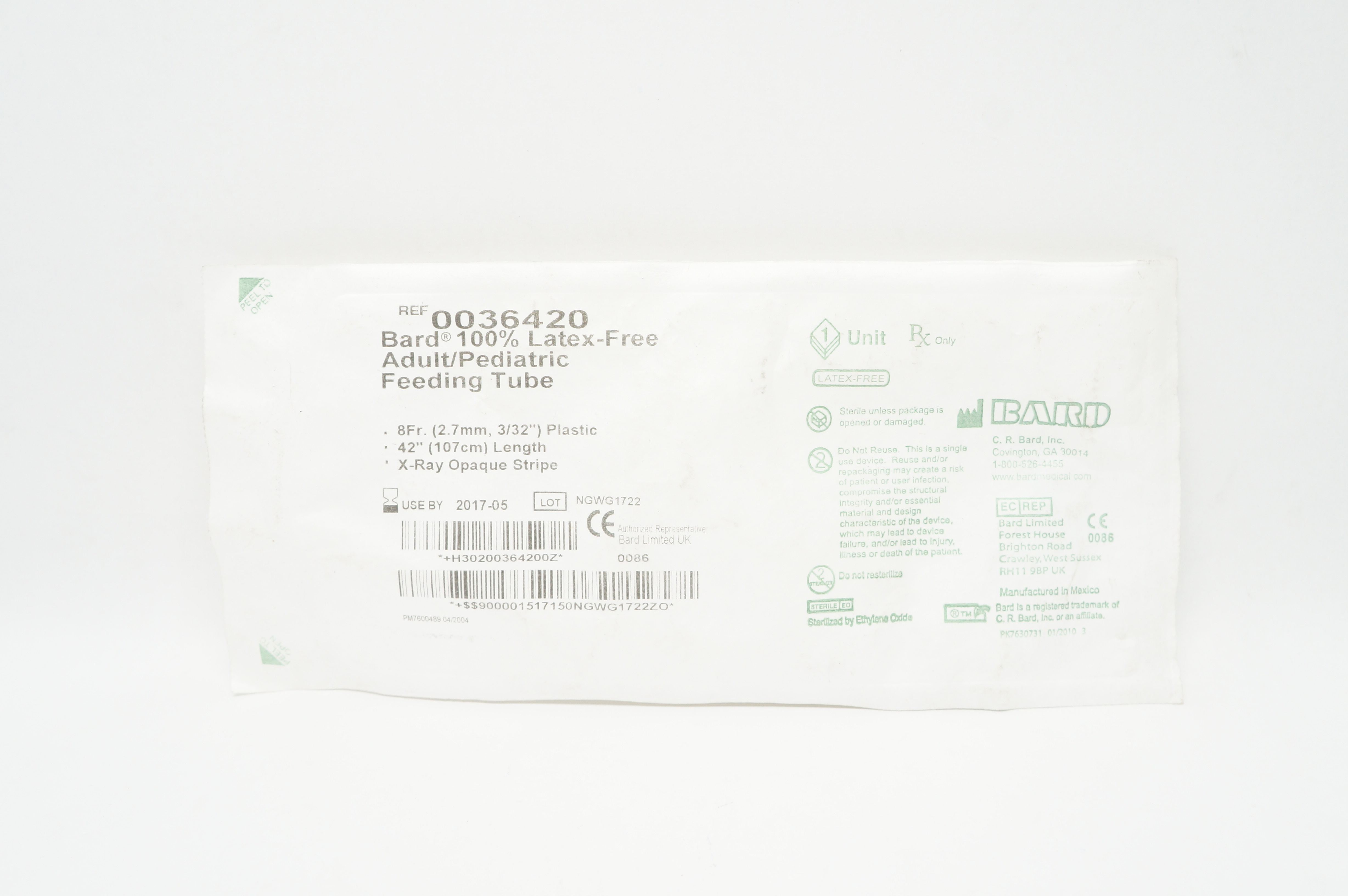 Bard 0036420 Latex-Free Adult/Pediatric Feeding Tube 8Fr. x 42inch (x)