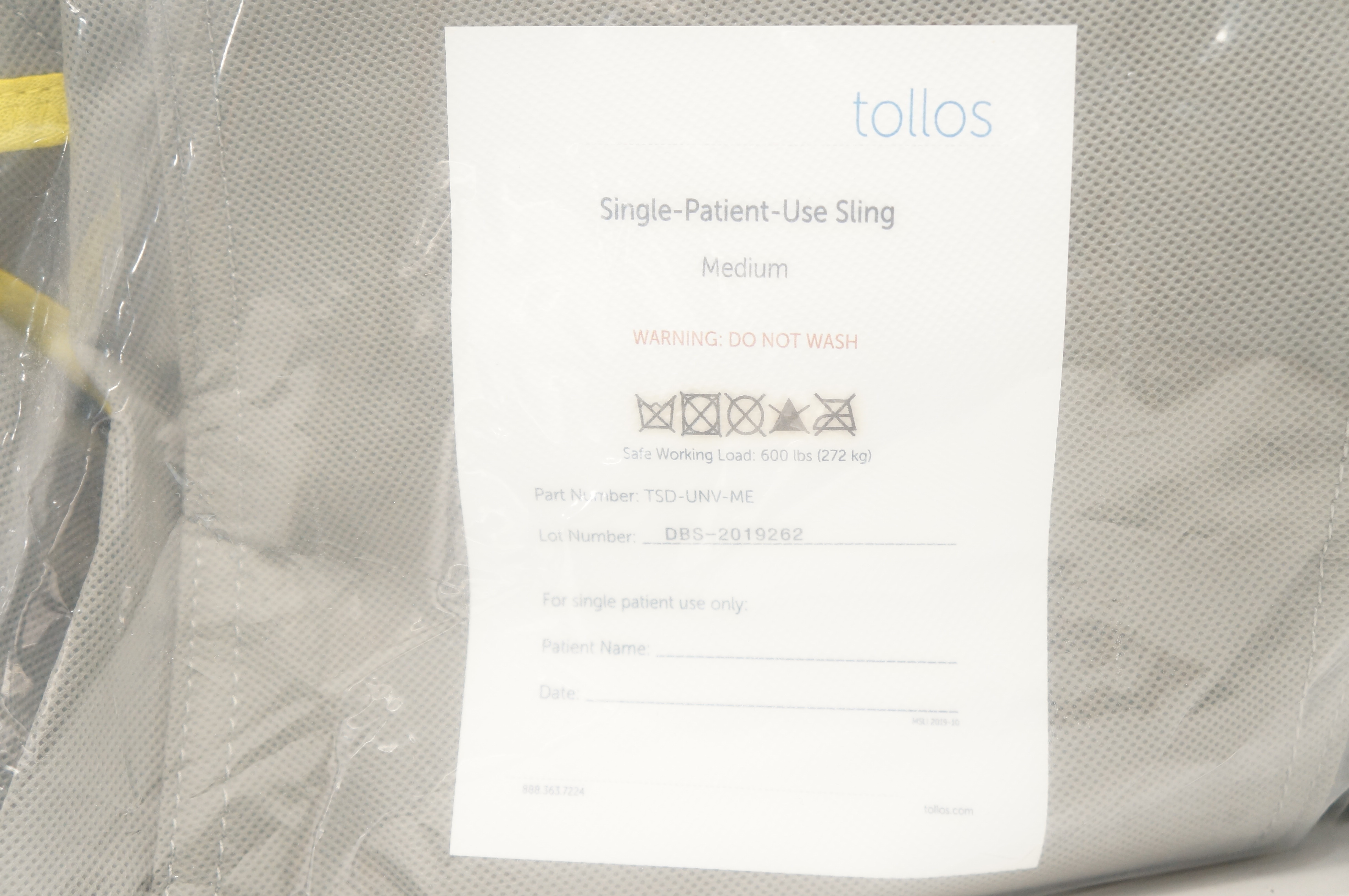 Tollos TSD-UNV-ME Single-Patient-Use Sling, Medium 600lbs.