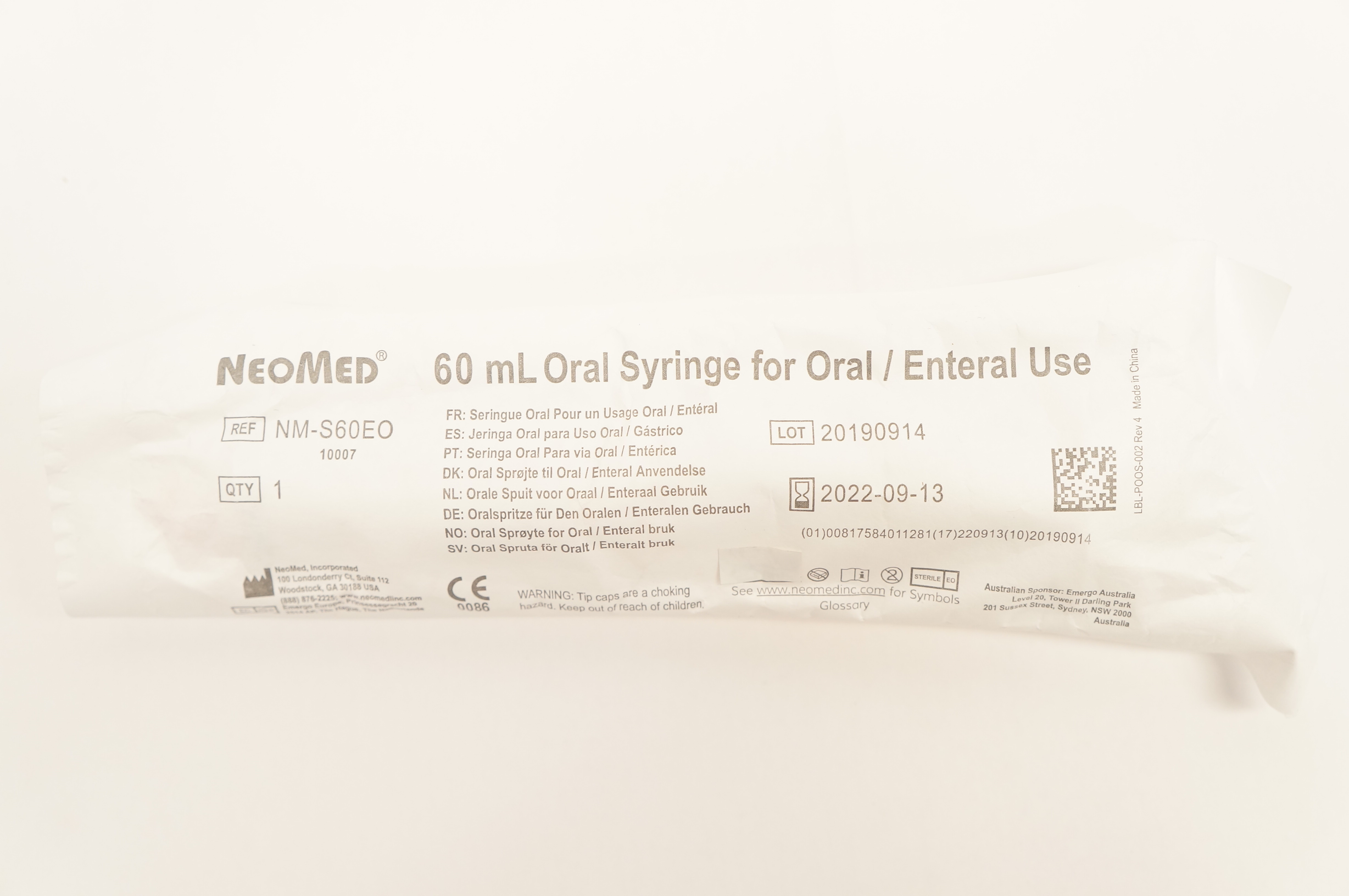 NeoMed NM-S60EO Oral Syringe For Oral/Enteral Use 60mL