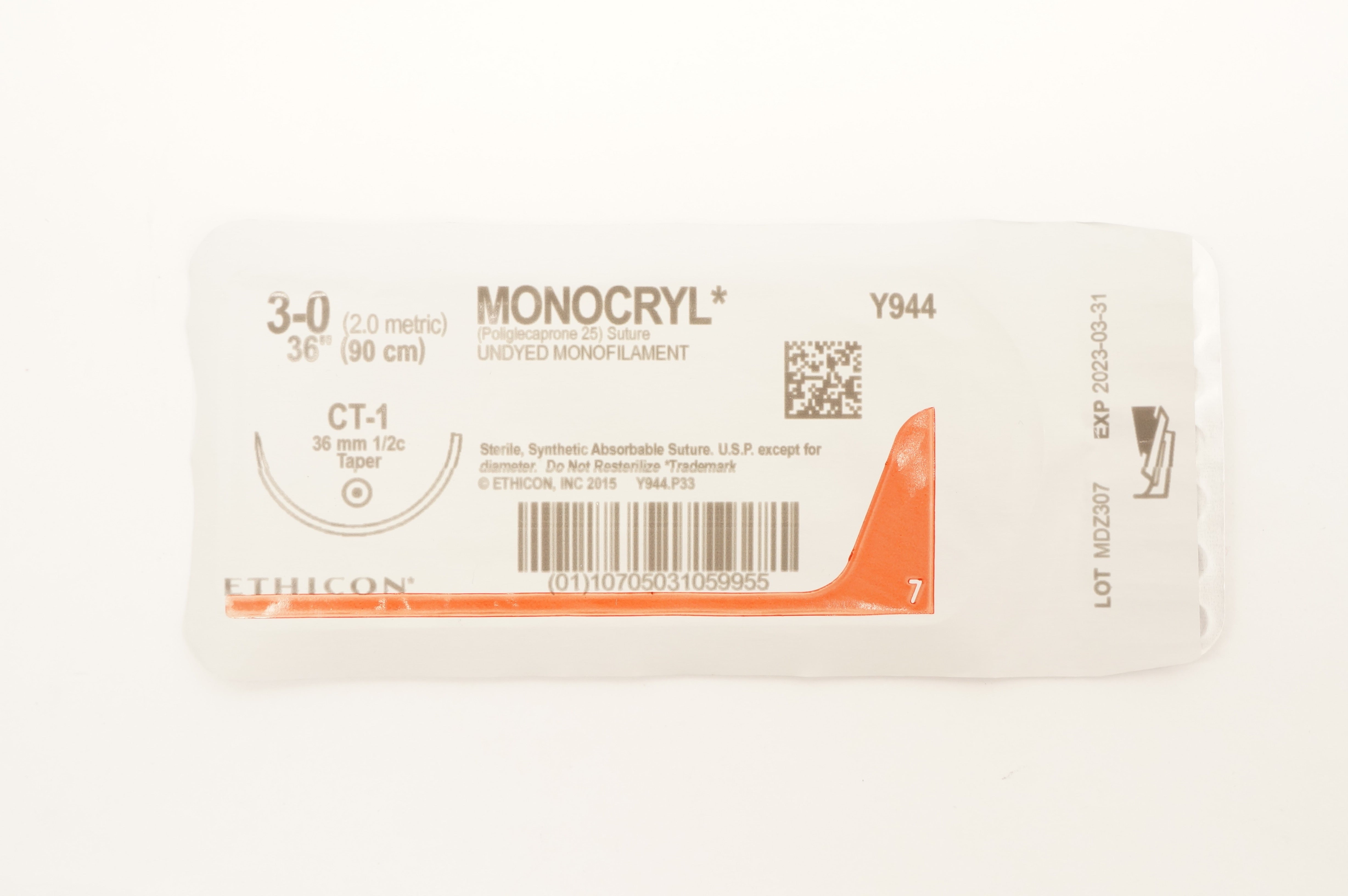 Ethicon Y944 3-0 Monocryl Stre CT-1 36mm 1/2c Taper 36 inch