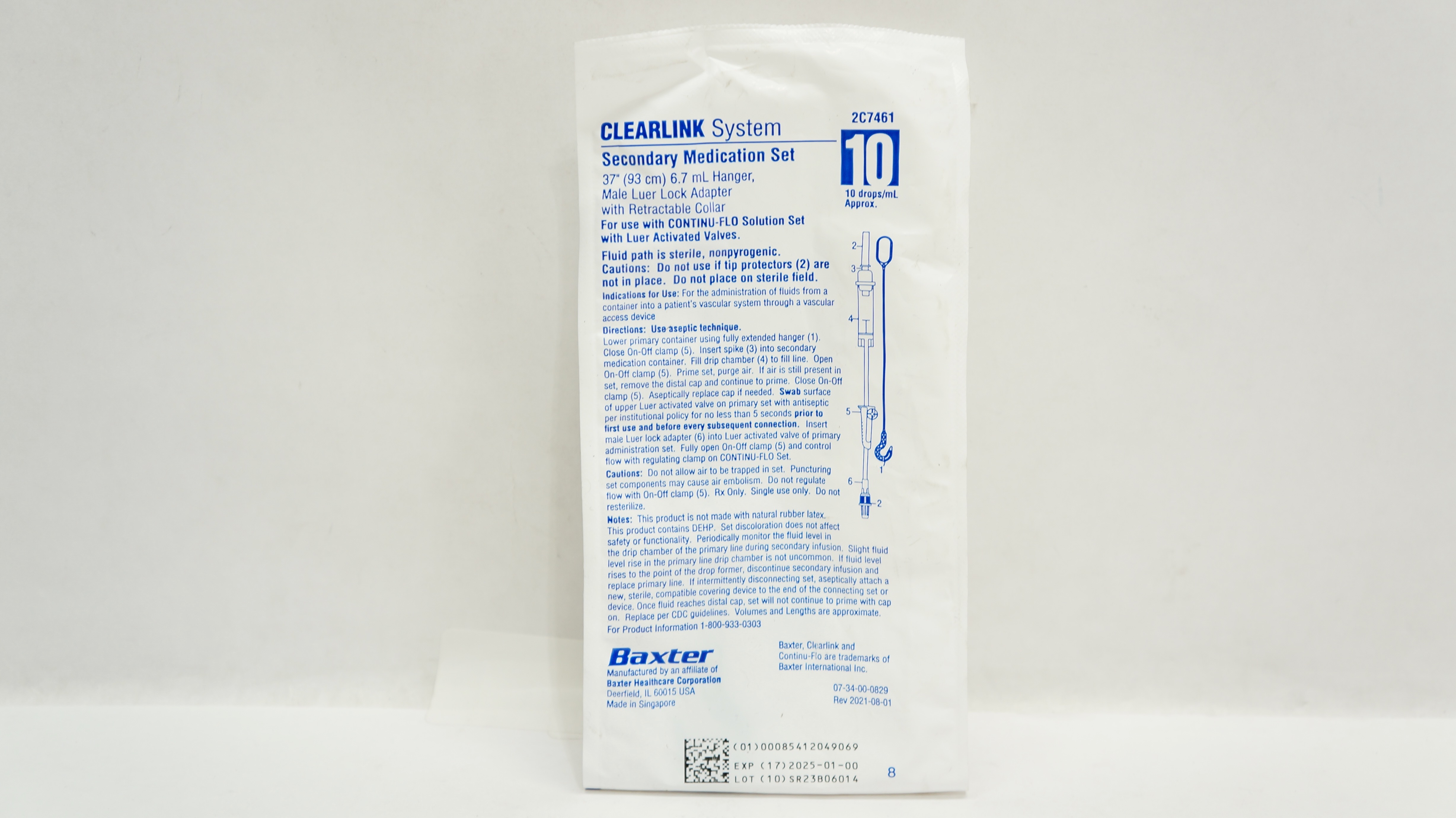 Baxter 2C7461 CLEARLINK Secondary Medication Set 37inch x 6.7mL 10Drops/ml