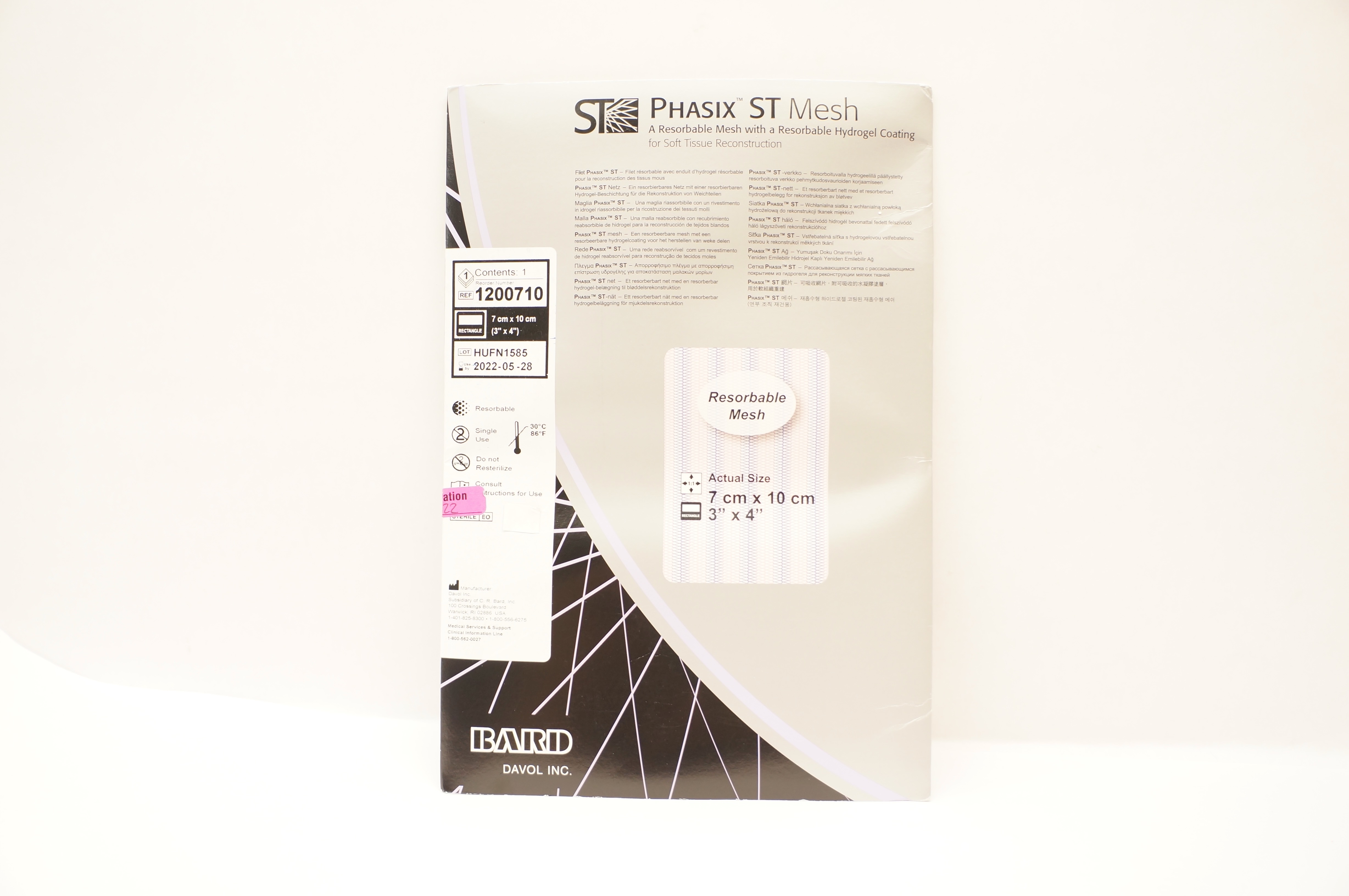 Bard 1200710 Phasix ST Resorbable Mesh w/Hydrogel Coating 3inch x 4inch (x)