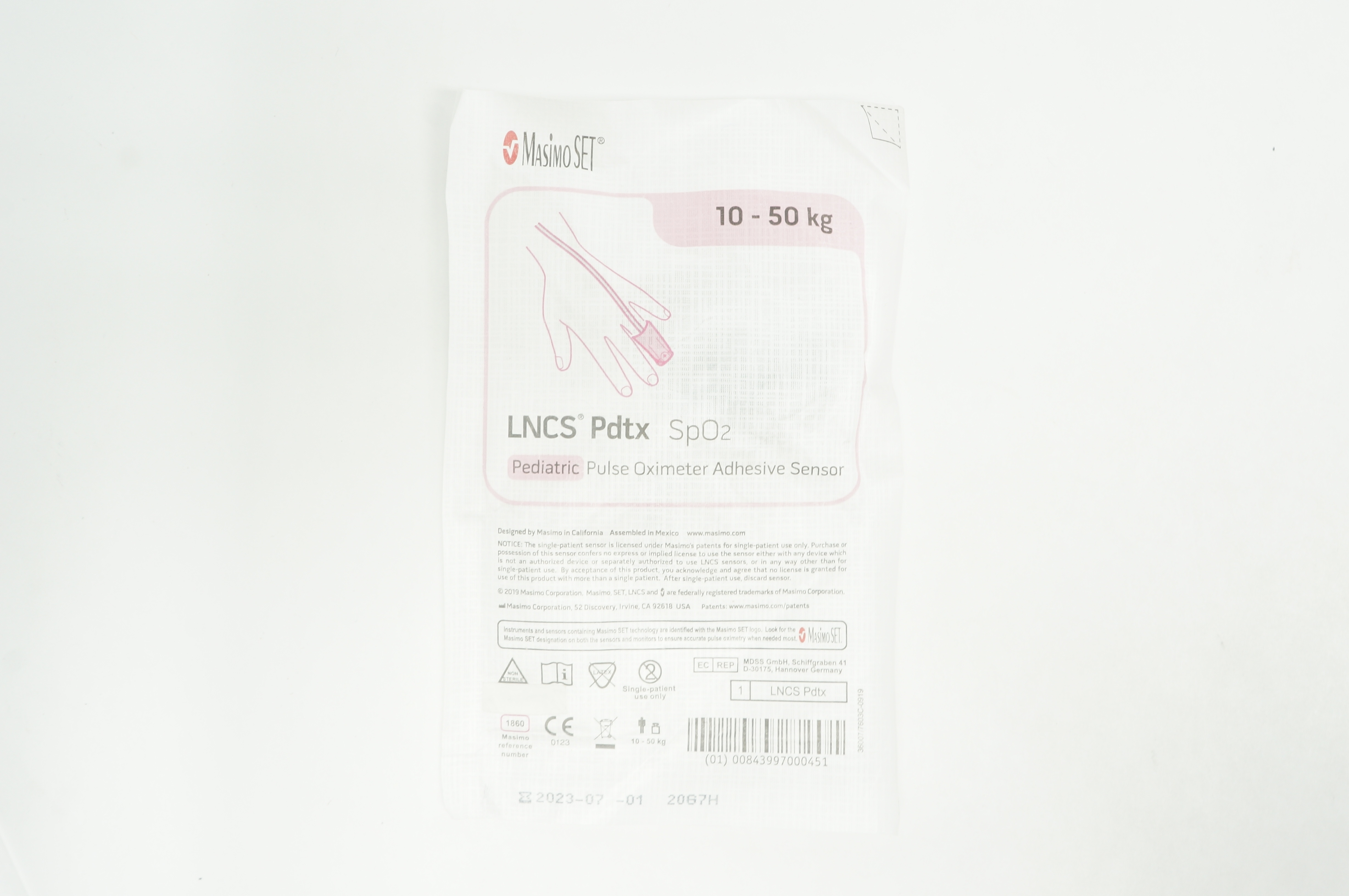Masimo 1860 LNCS Pdtx SpO2 Pediatric Pulse Oximeter Adhesive Sensor 10-50 kg