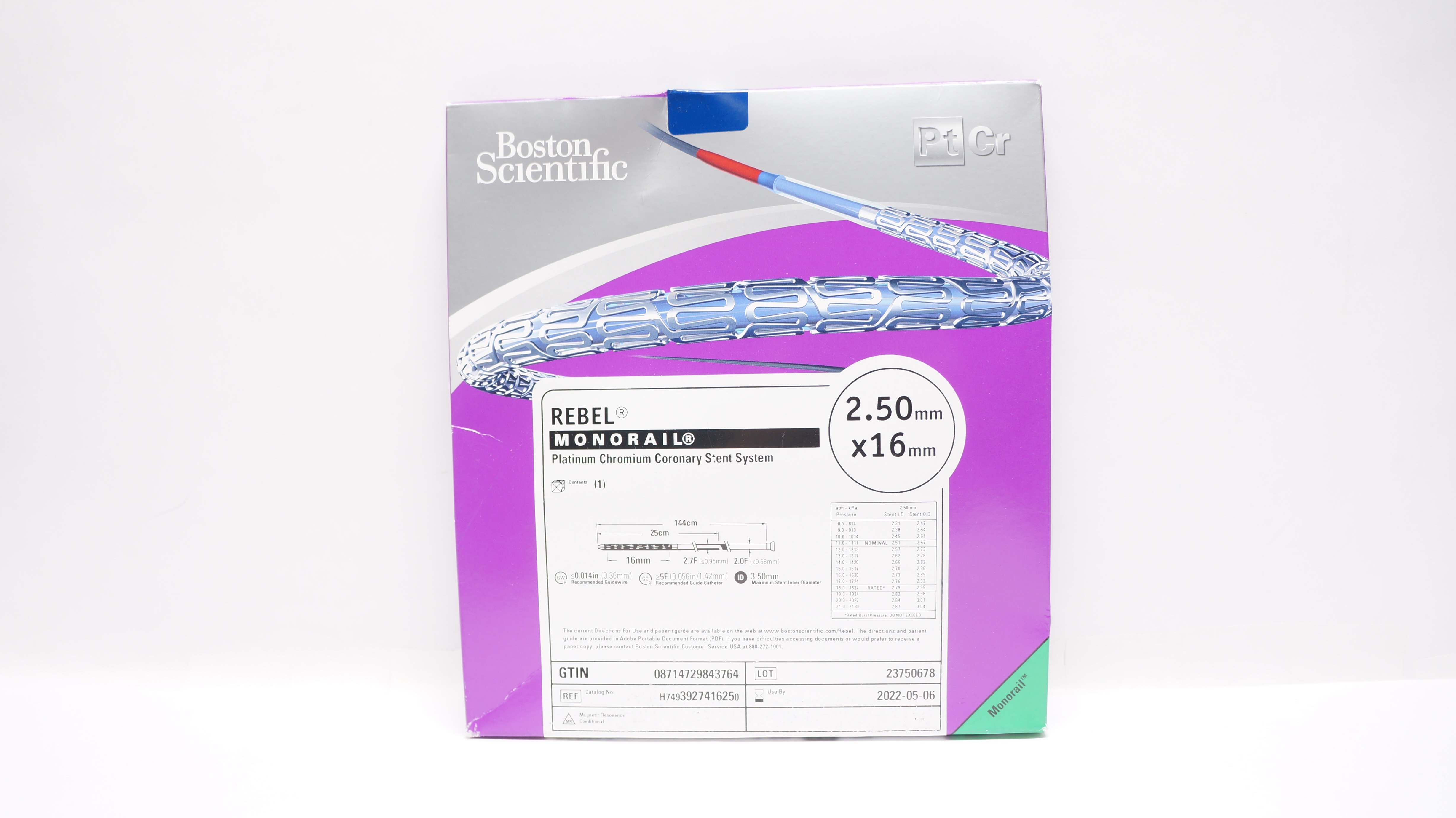 Boston Scientific 392741625 Rebel Monorail Coronary Stnt. System, 2.50x16mm (x)