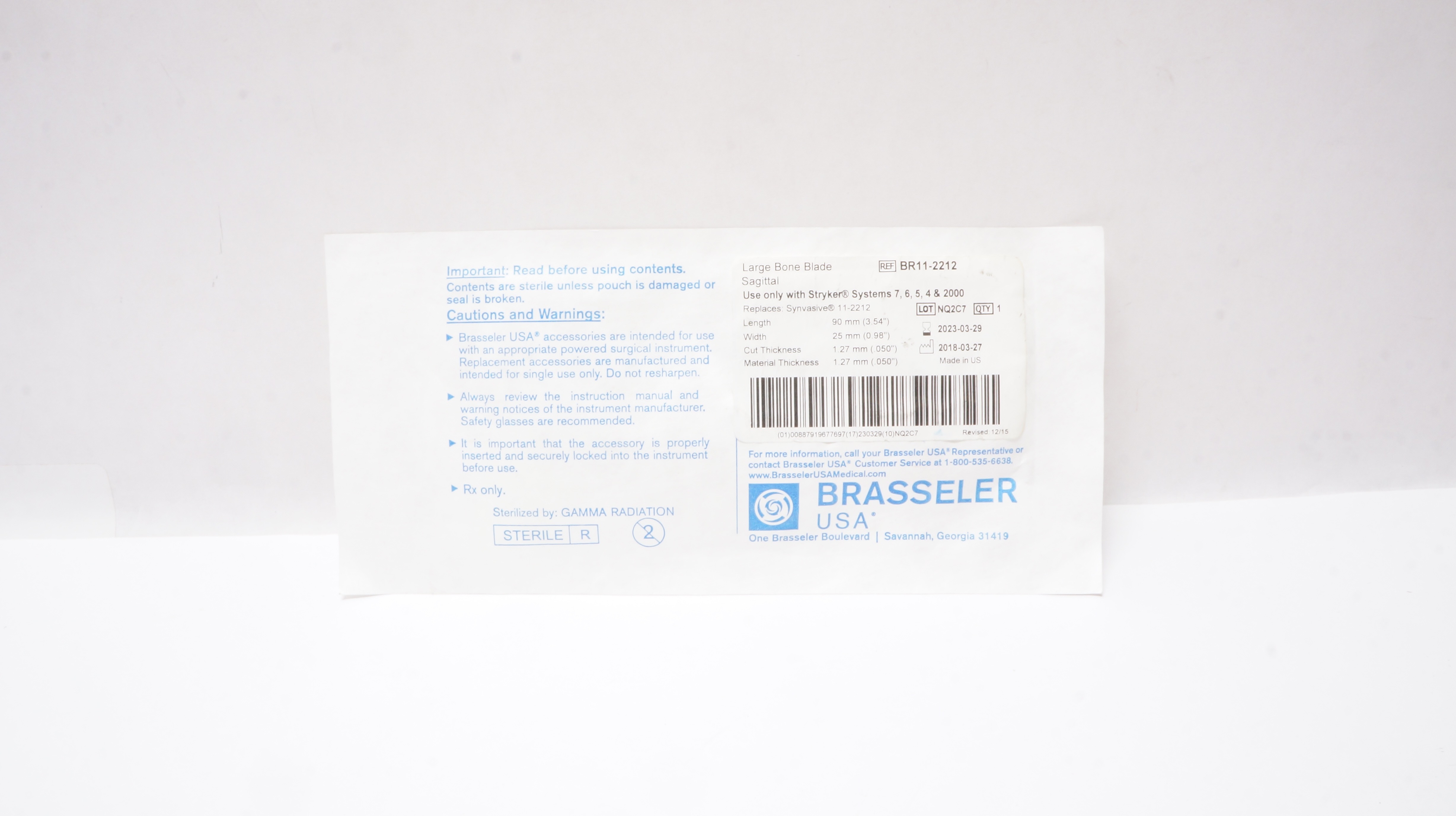 Brasseler BR11-2212 Large Bone Blade Sagittal 3.54 x 0.98 inch (x)