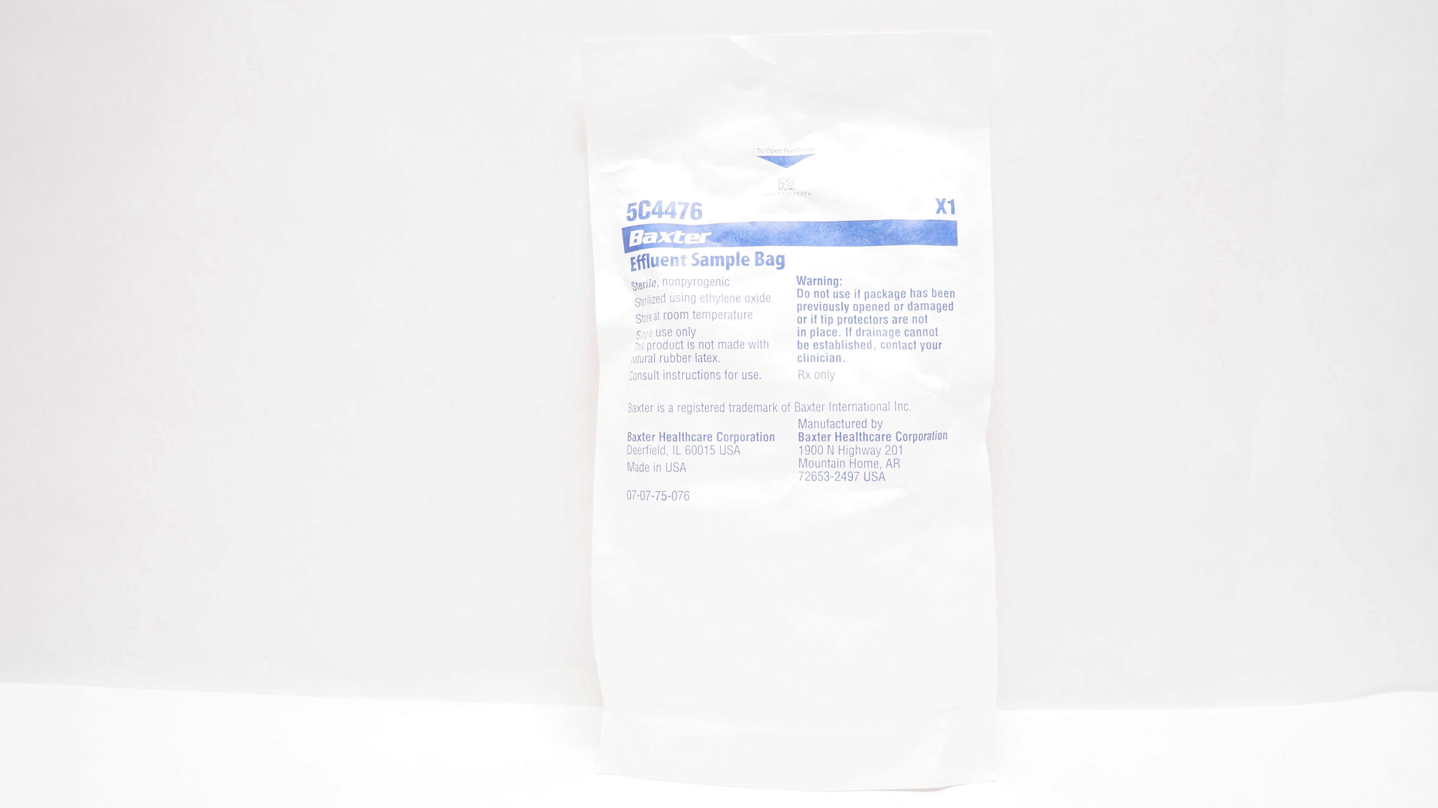 Baxter 5C4476 Effluent Sample Bag