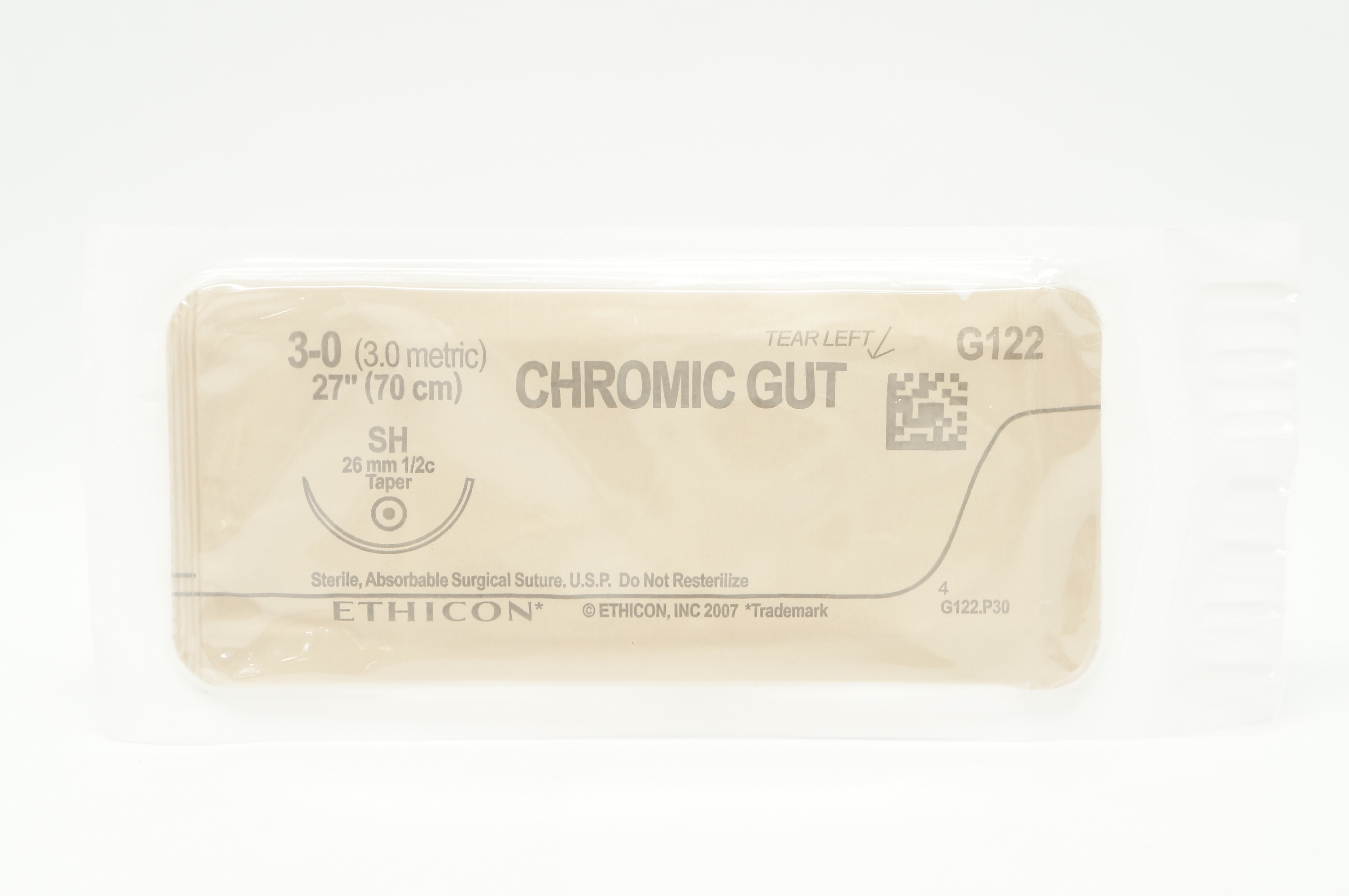 Ethicon G122 3-0 Chromic Gut SH 26mm 1/2c Taper, 27inch (x)