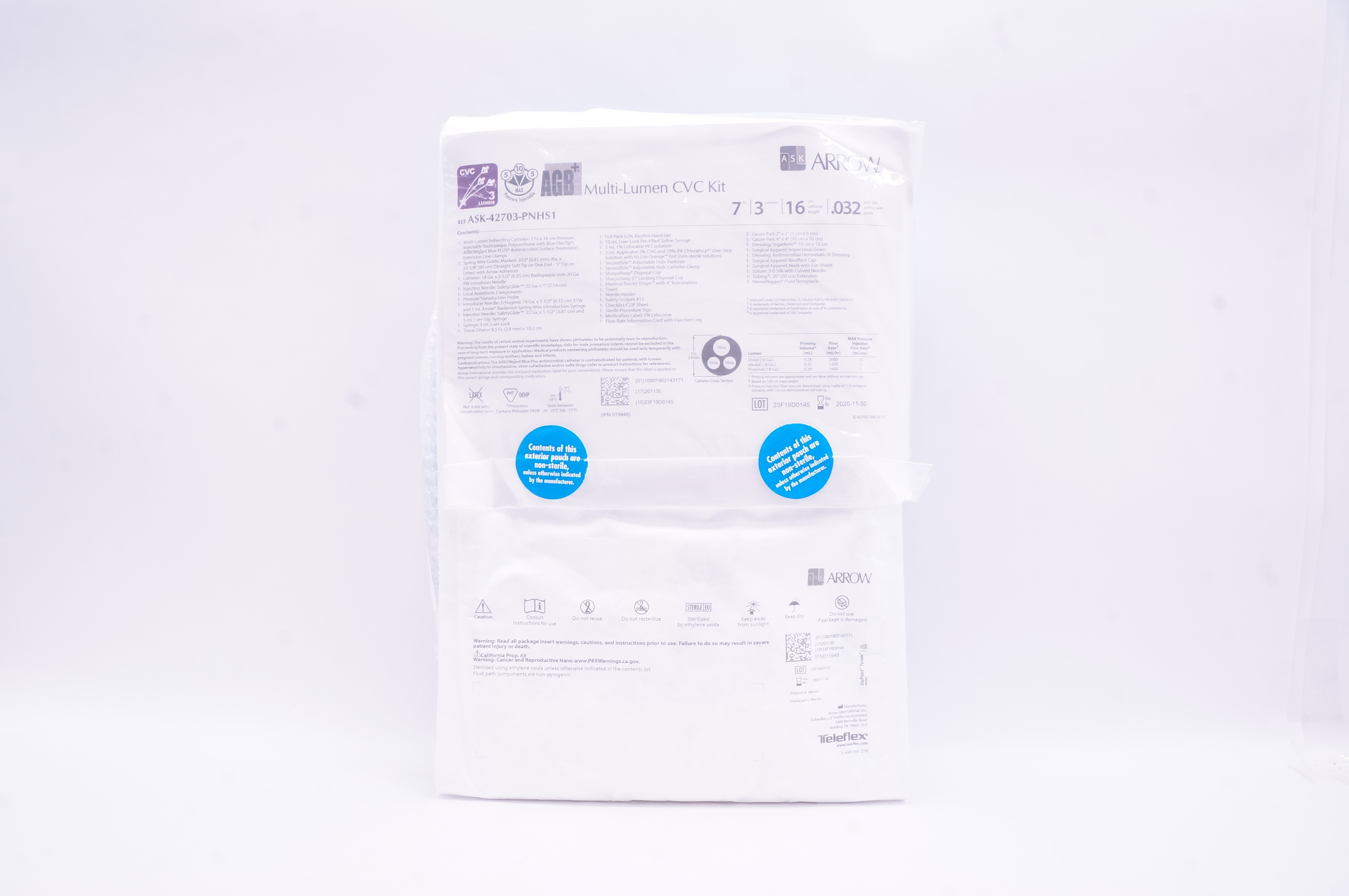 Teleflex ASK-42703-PNHS1 Arrow Multi-Lumen CVC Kit 7Fr. x 16cm (x)