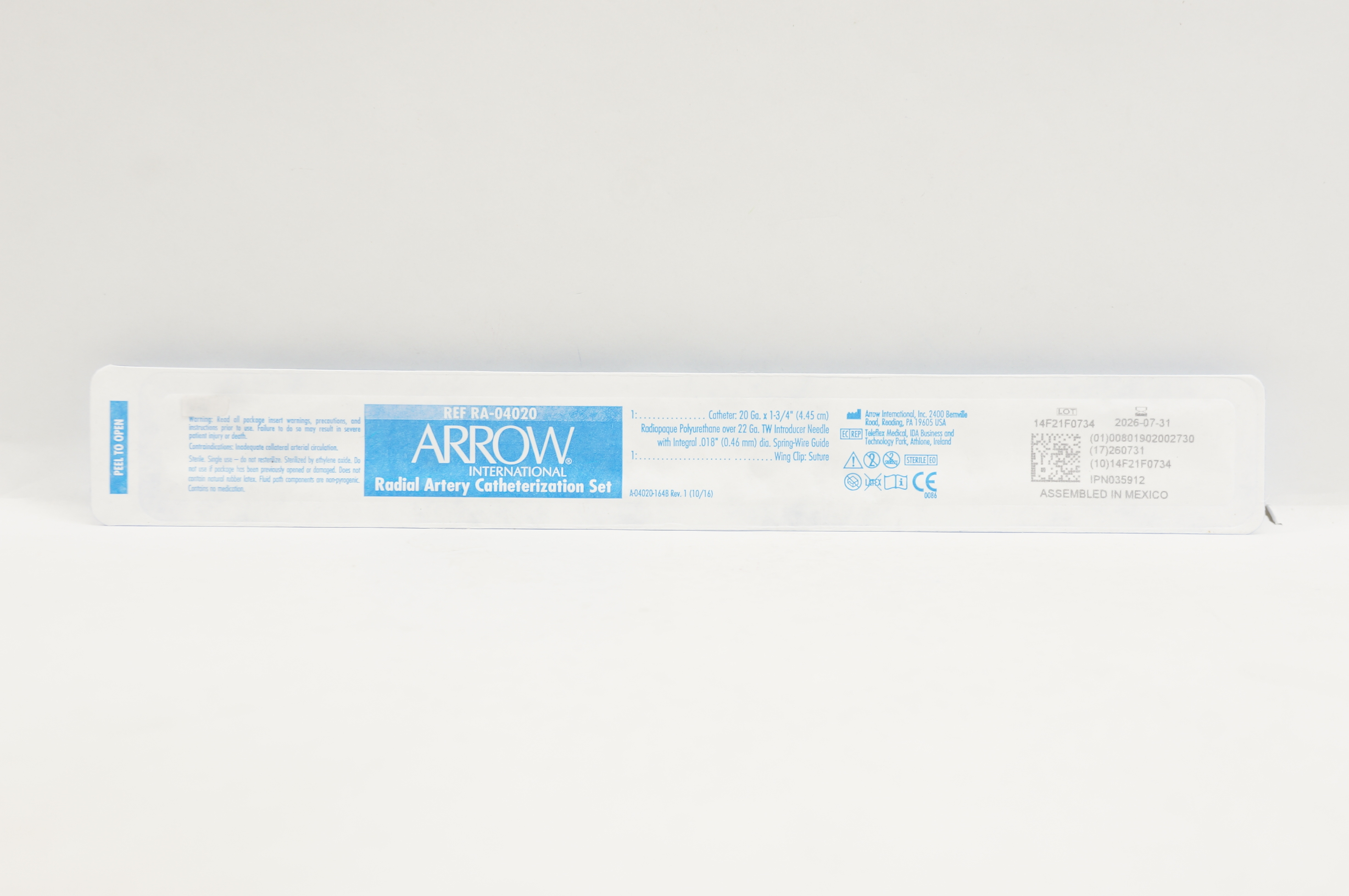 Arrow RA-04020 Radial Artery Catheterization Set 20Ga x 1 3/4inch