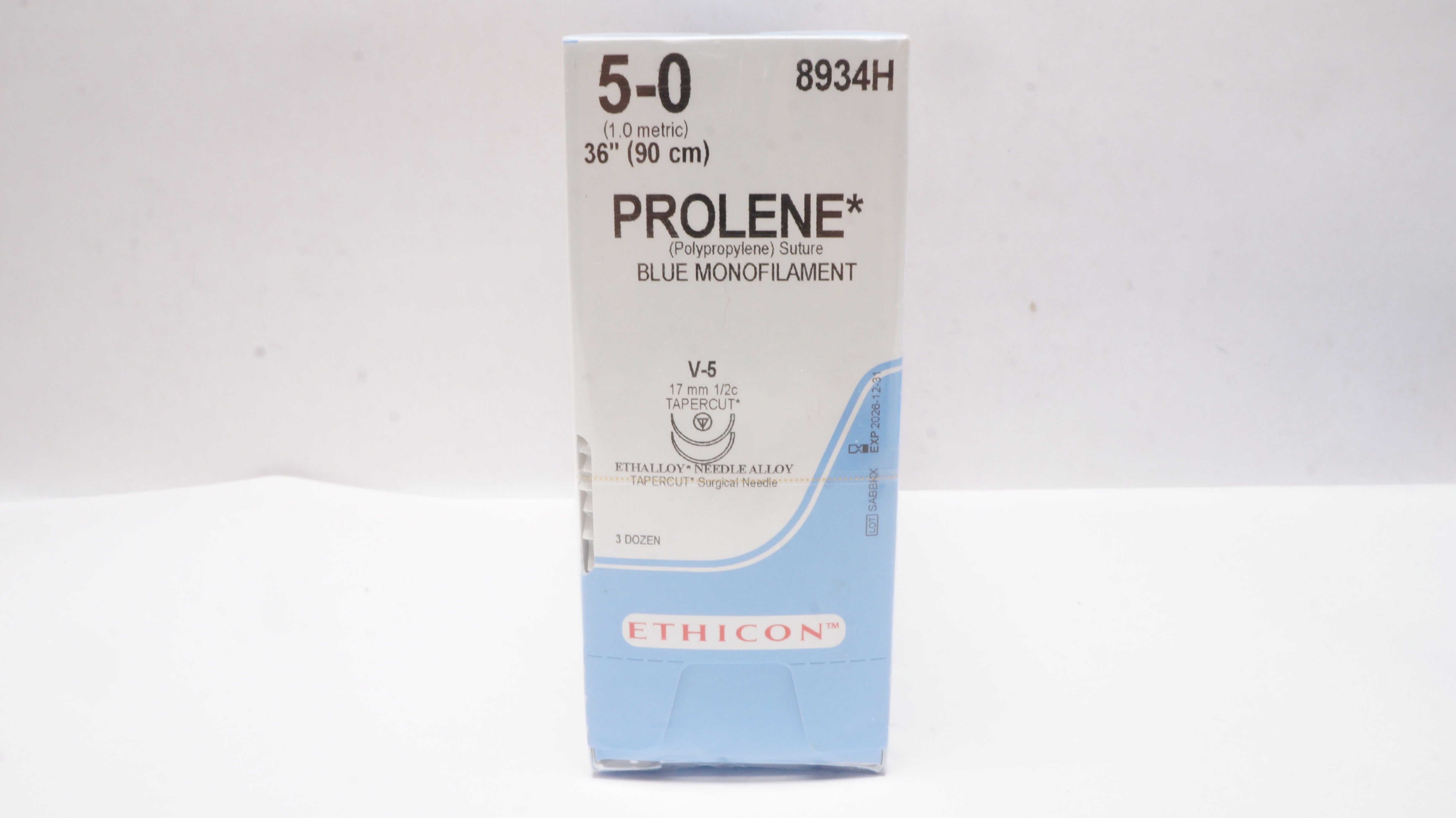Ethicon 8934H 5-0 Prolenen Stre V-5 17mm 1/2c Tapercut, 36 inch - Box of 36