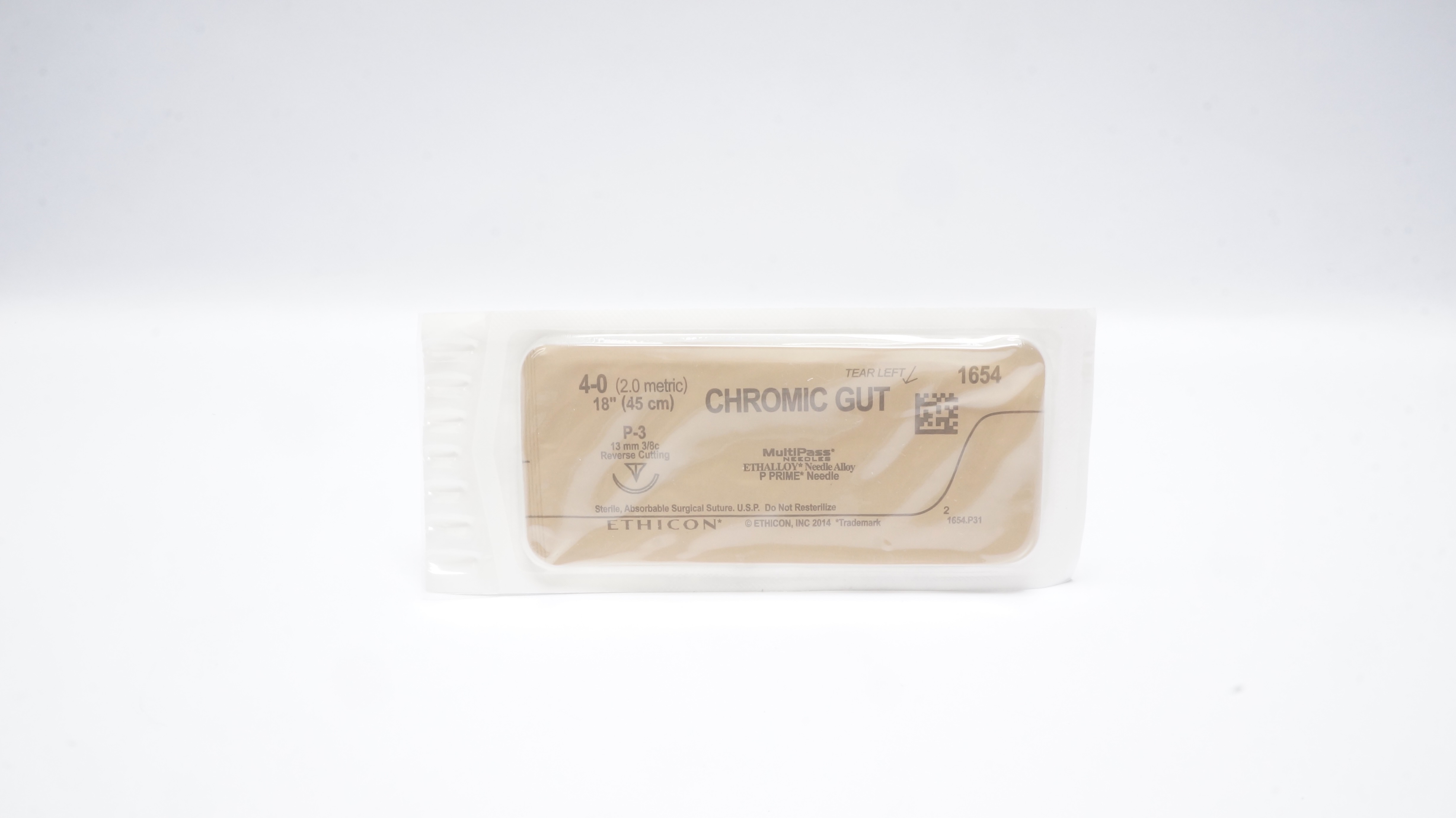 Ethicon 1654 4-0 CHROMIC GUT Stre P-3 13mm 3/8c Reverse Cutting, 18inch (x)