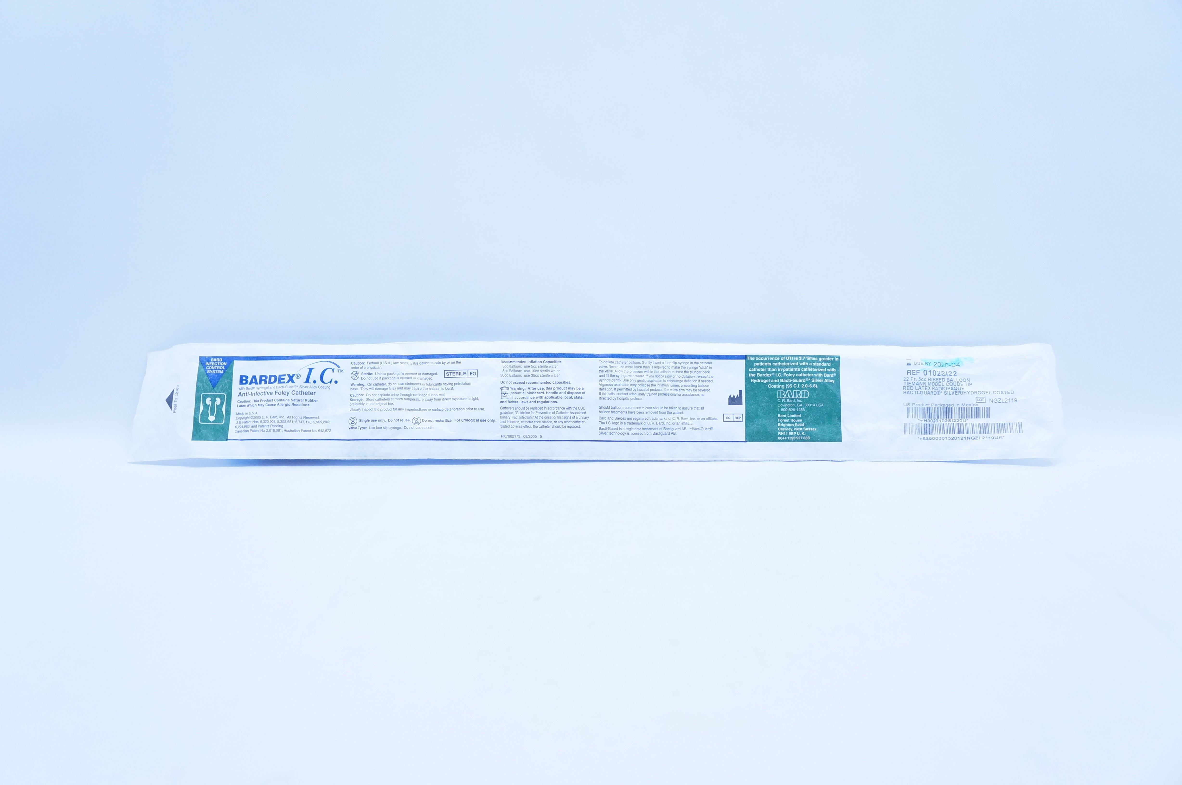 Bard 0102SI22 Bardex I.C. Anti-Infective Foley Cath. 22Fr 5cc Ribbed Balloon (x)