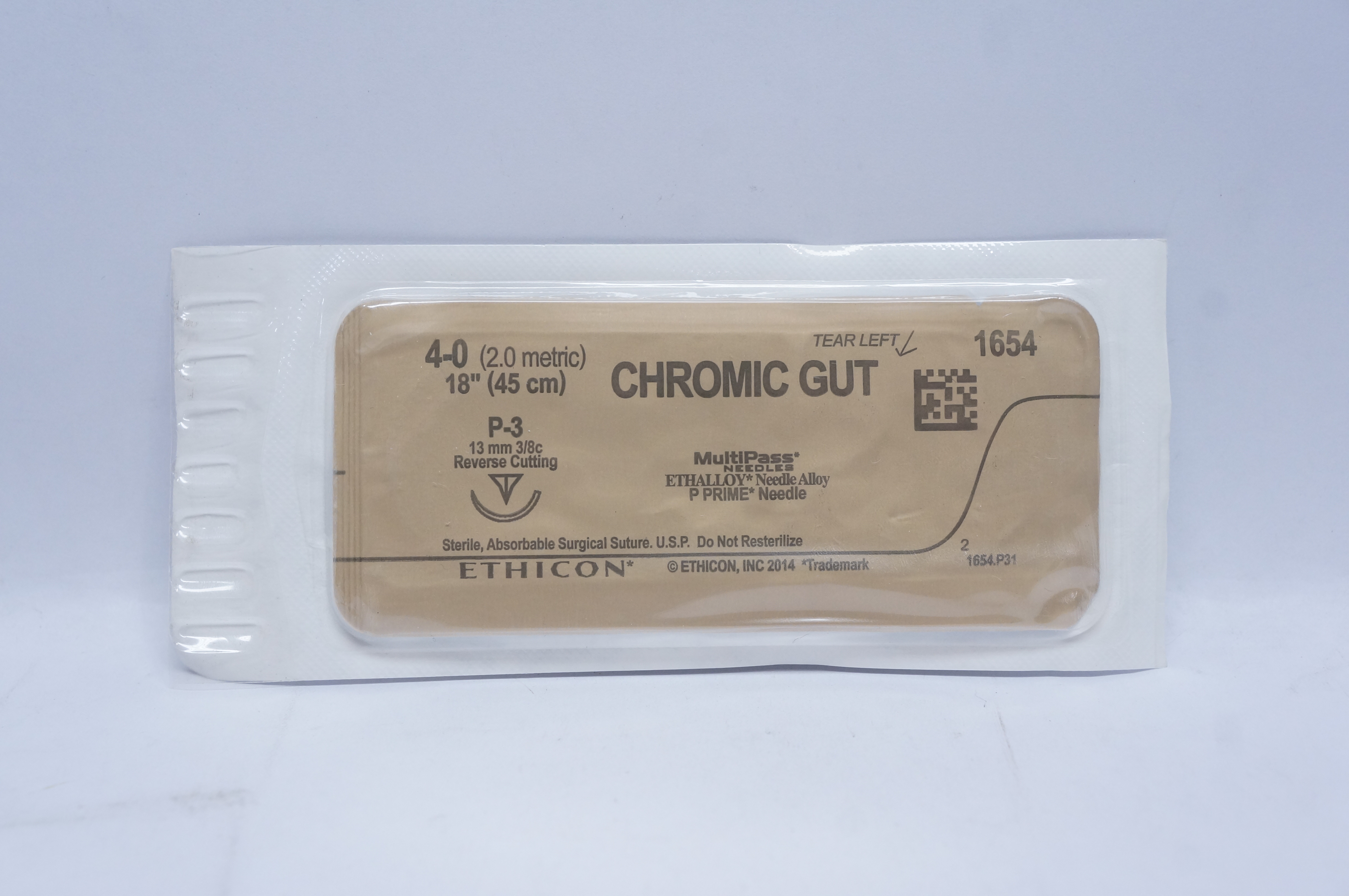 Ethicon 1654 4-0 CHROMIC GUT, P-3, 13mm 3/8 Reverse Cutting, 18inch