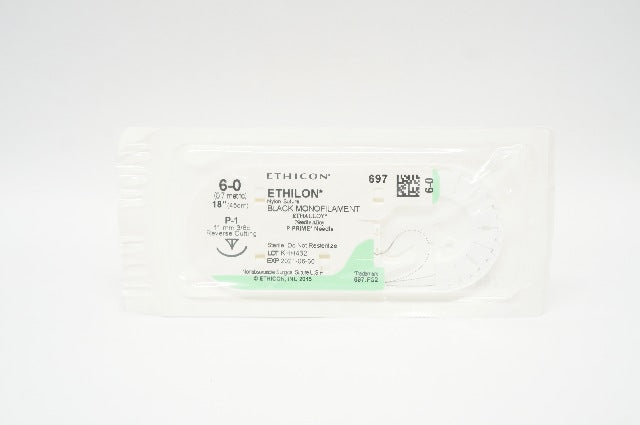 Ethicon 697 Ethilon Nylon Stre, P-1 11mm 3/8c Reverse Cutting 18inch (x)