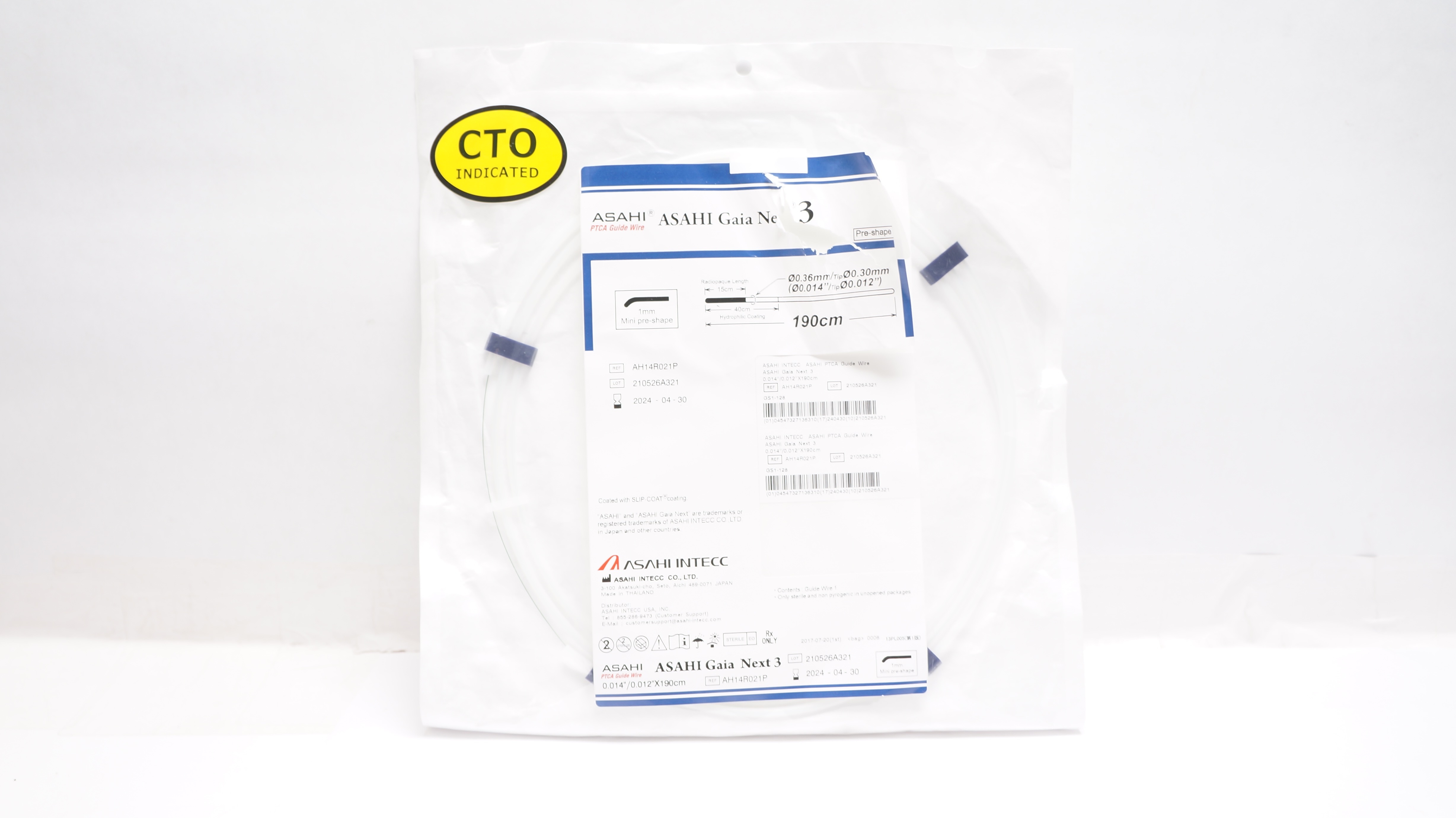 ASAHI Intecc AH14R021P PTCA Guide Wire Pre-Shape 190cm x 0.014/0.012inch