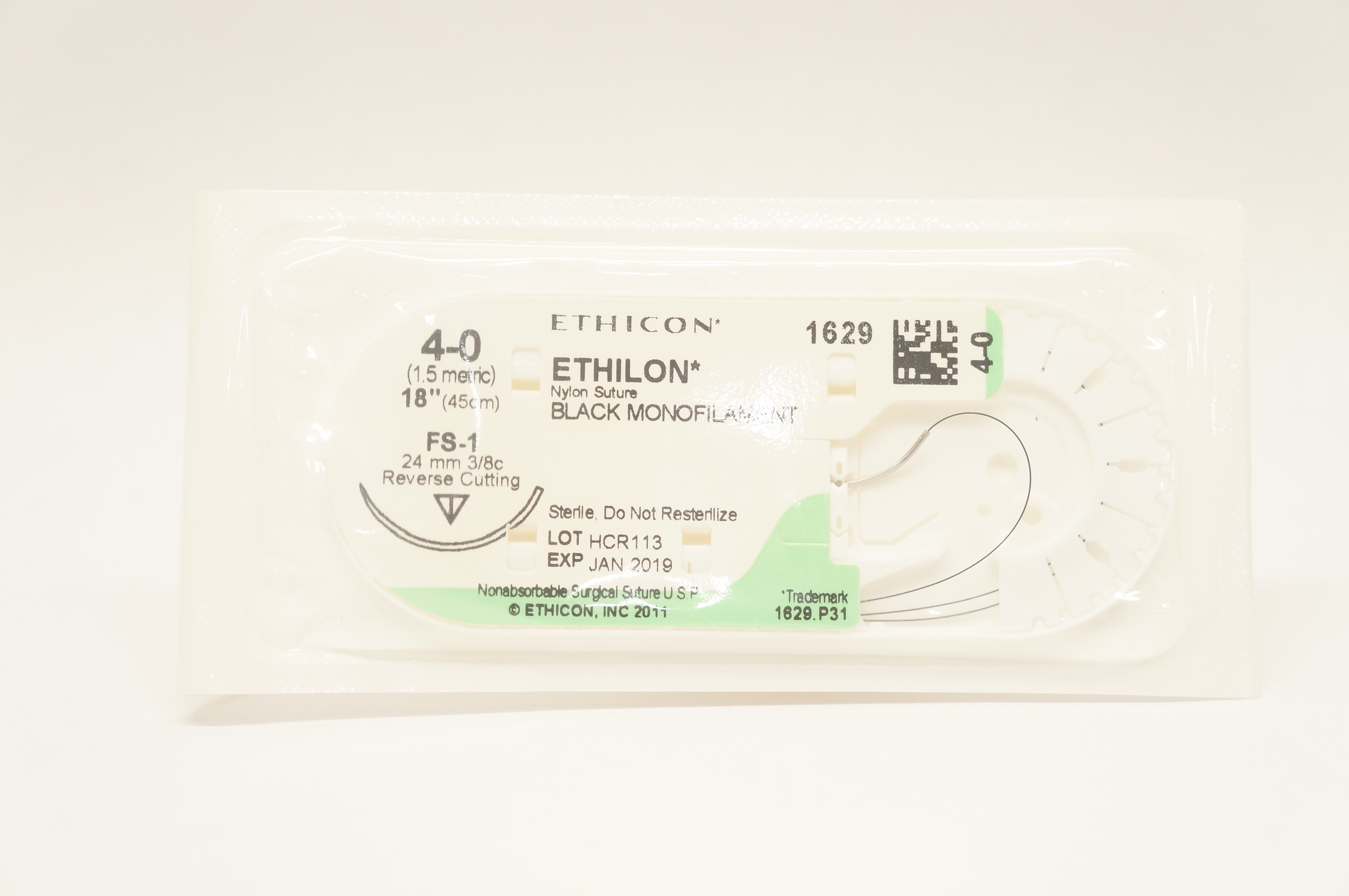 Ethicon 1629 4-0 ETHILON FS-1 24mm 3/8c Reverse Cutting 18inch (x)