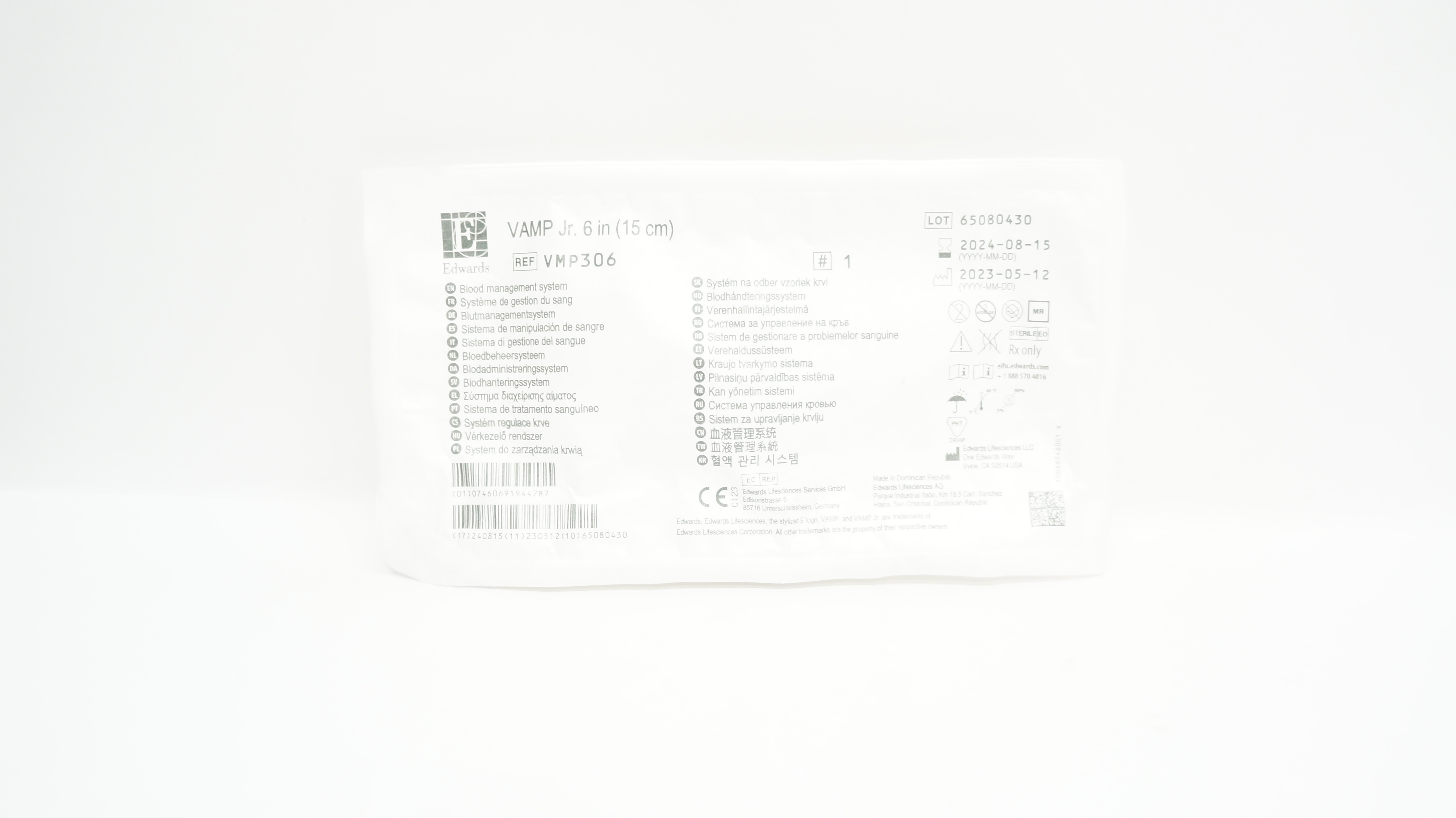 Edwards Lifesciences VMP306 VAMP Jr Blood Management System 6inch