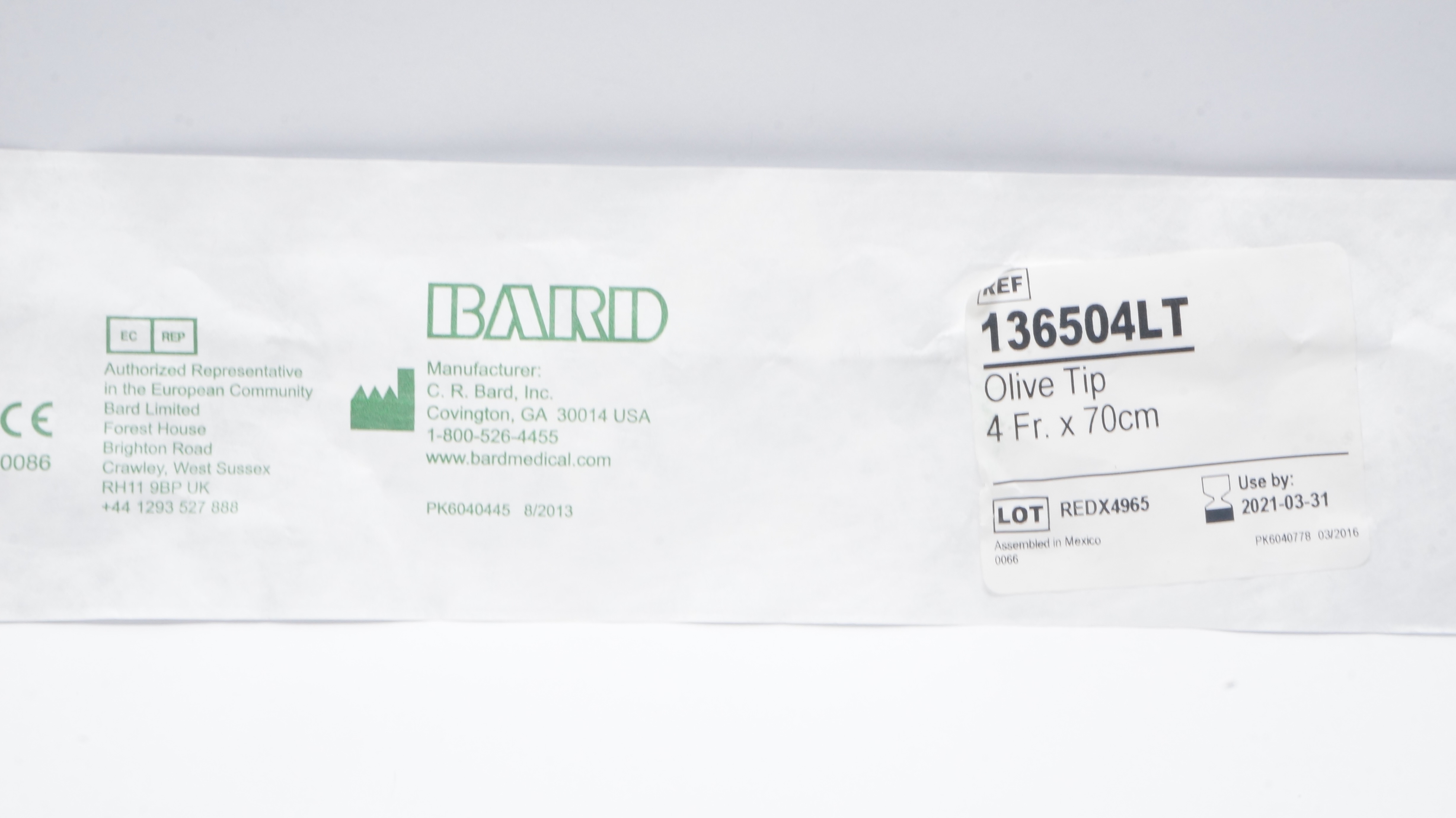 Bard 136504LT Polyurethane Ureteral Cath. Olive Tip 4Fr x 70cm (x)
