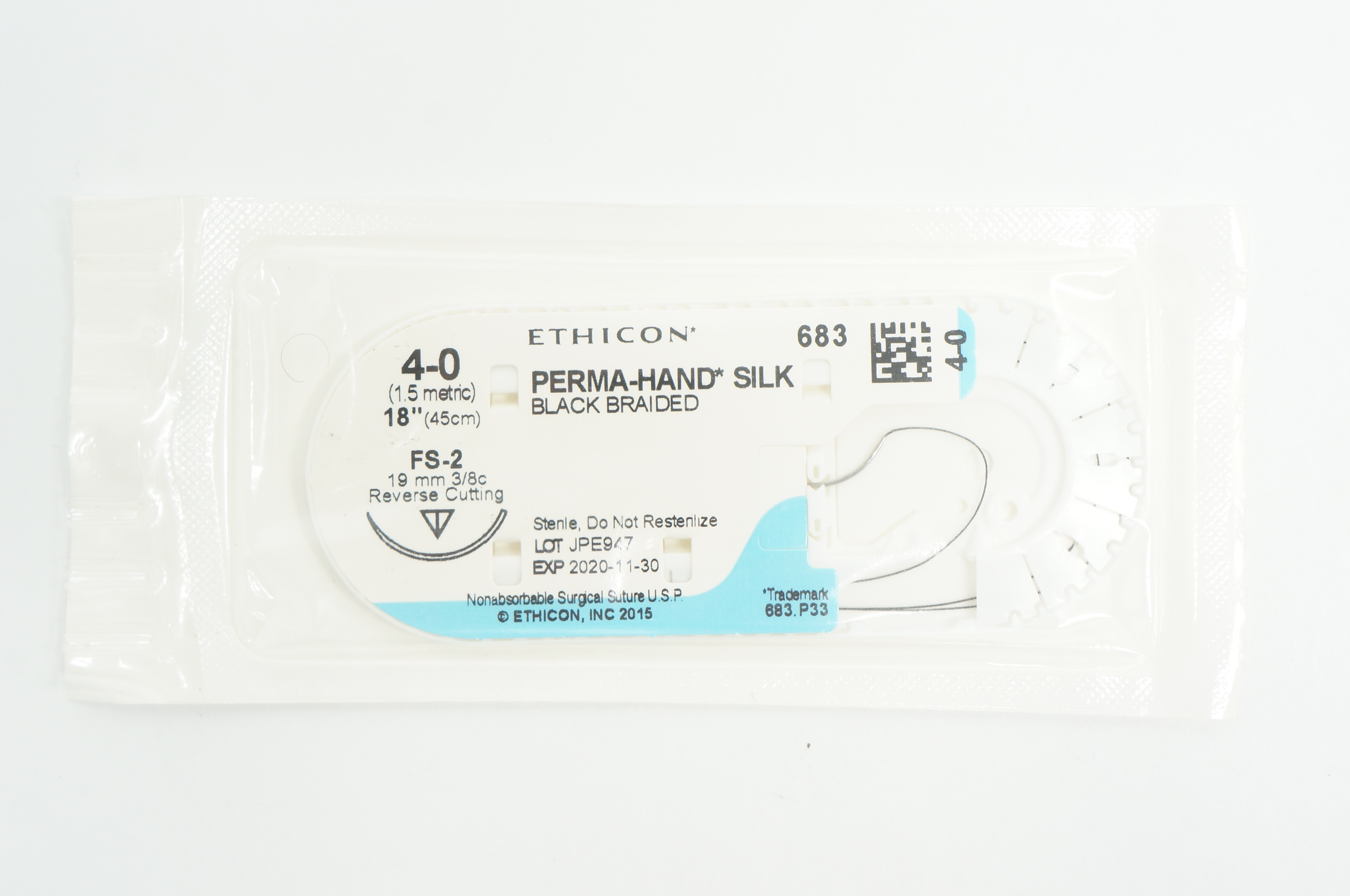 Ethicon 683 4-0 Perma-Hand Silk FS-2 19mm 3/8c Reverse Cutting, 18inch (x)