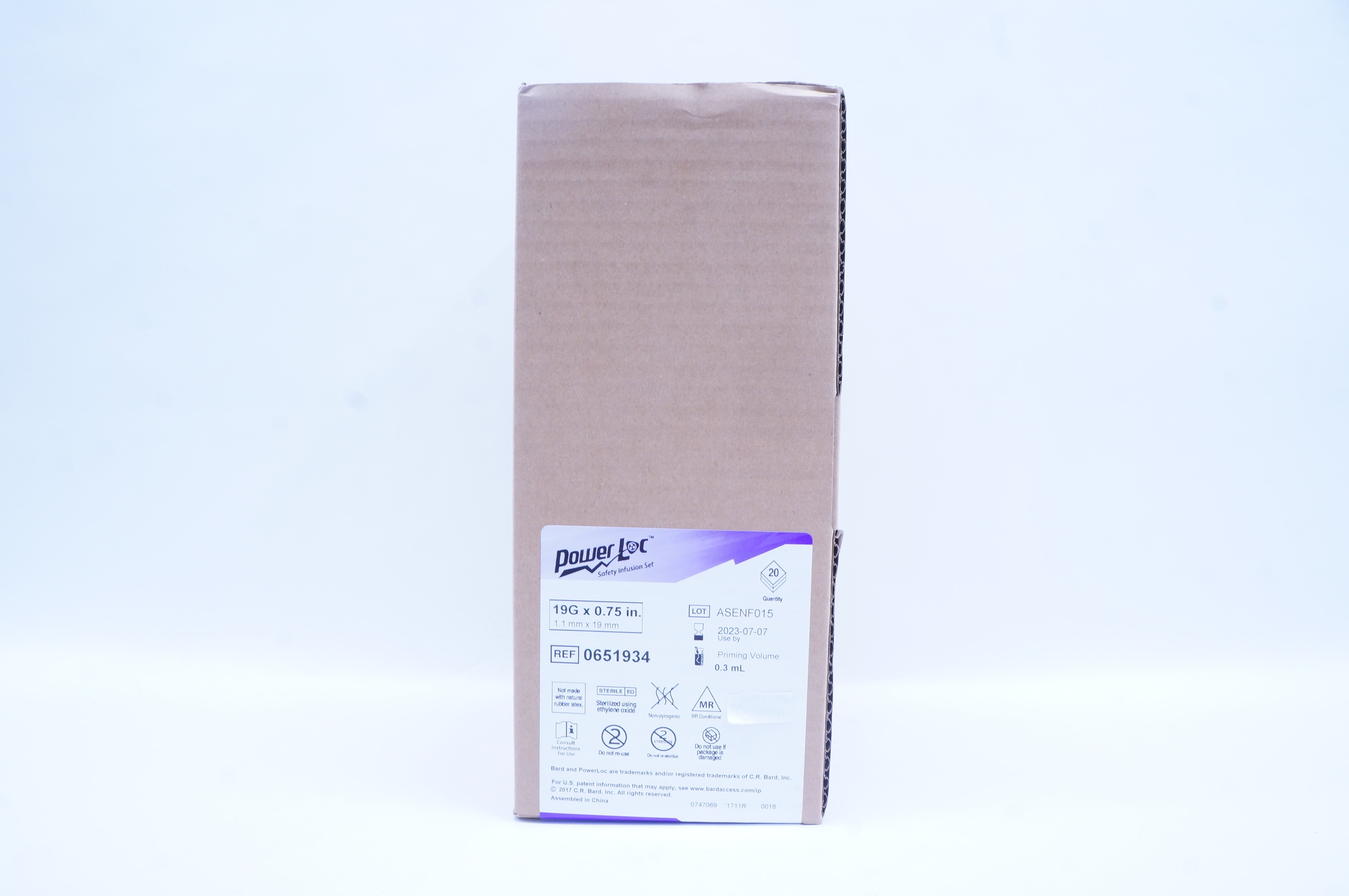 Bard 0651934 PowerLoc Safety Infusion Set 19G x 0.75 Inch, 0.3mL - Box of 20