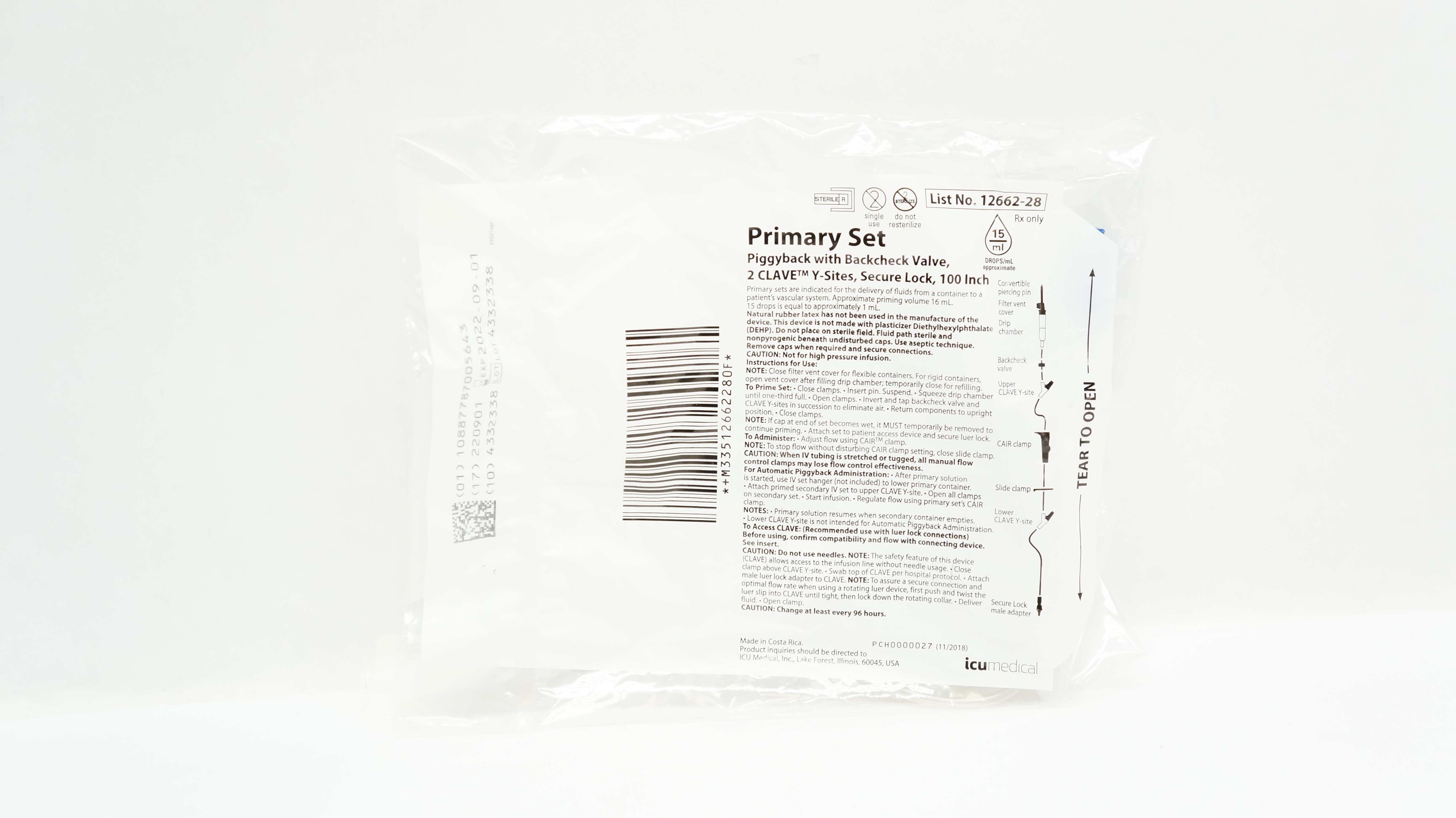 Hospira 1266228 Primary Set Piggyback 2 Clave YSites, 100 Inch (x)