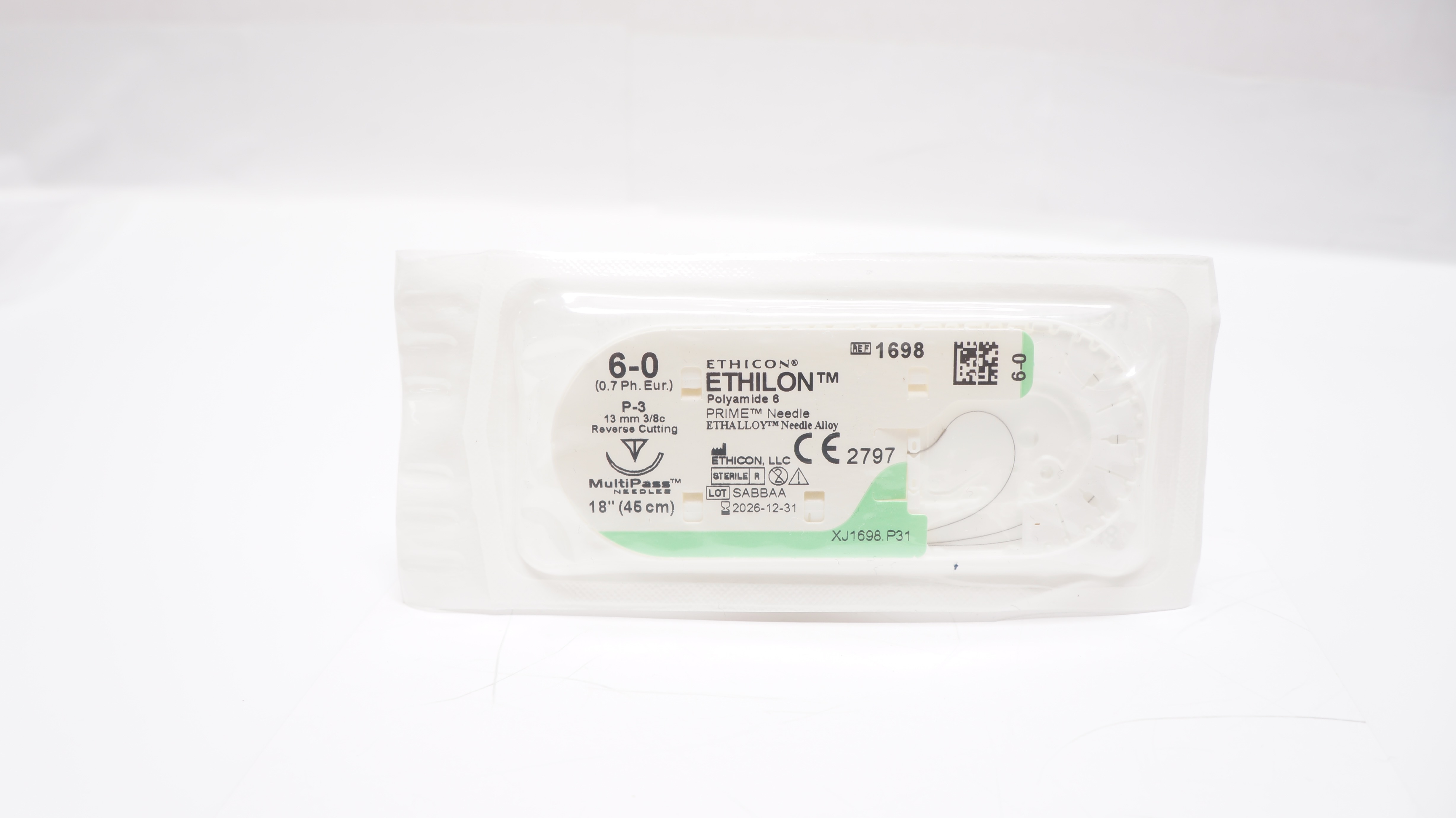 Ethicon 1698 6-0 ETHILON, P-3, 13mm 3/8c Reverse Cutting, 18inch