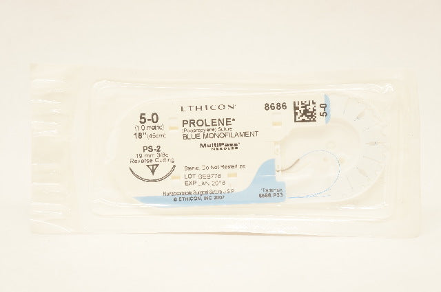 Ethicon 8686 5-0 PROLENE, PS-2 19mm 3/8c Reverse Cutting, 18 (x)