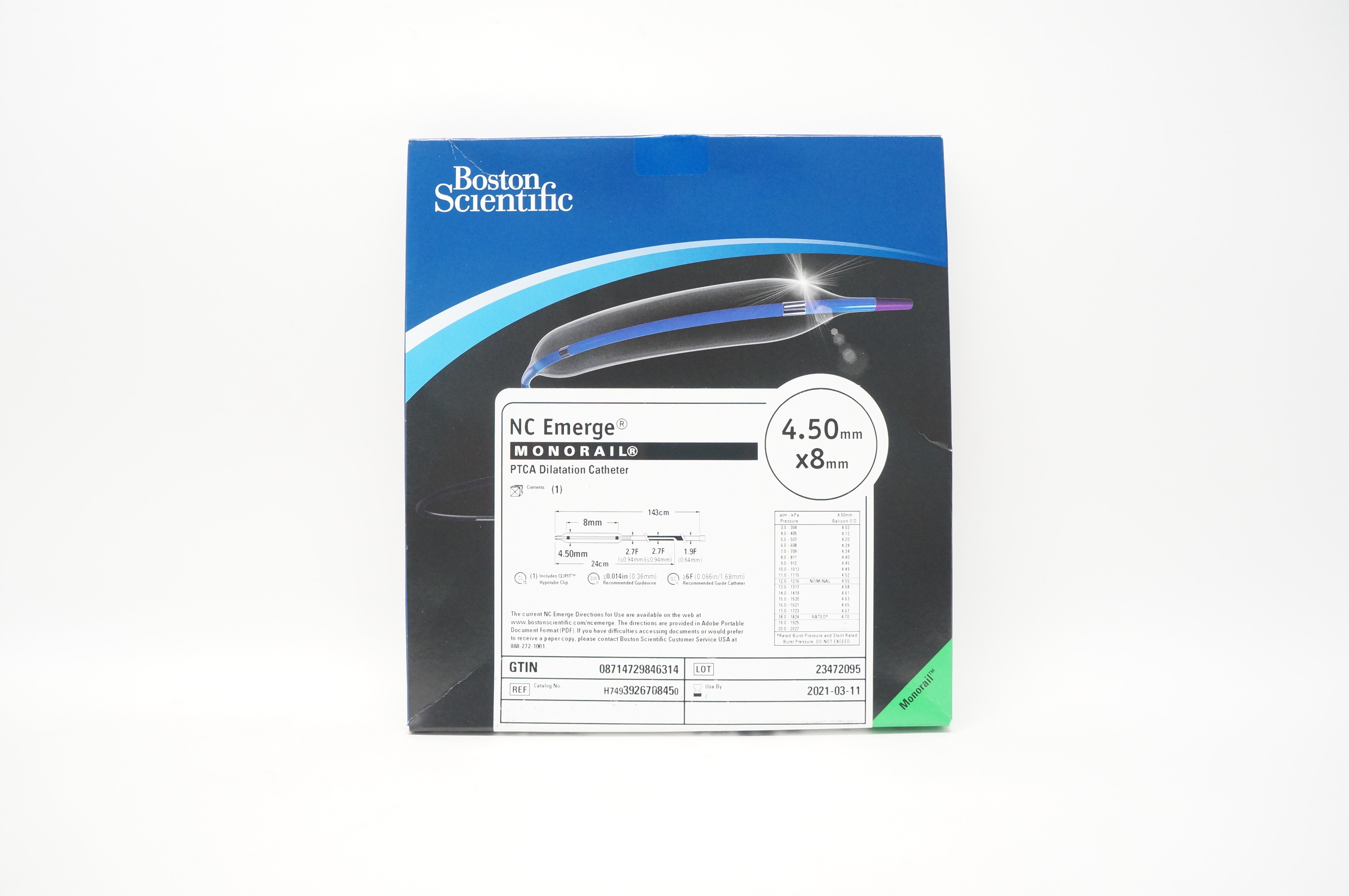 Boston Scientific H7493926708450 Monorail PTCA Dilatation Cath. 4.50mm x 8mm (x)
