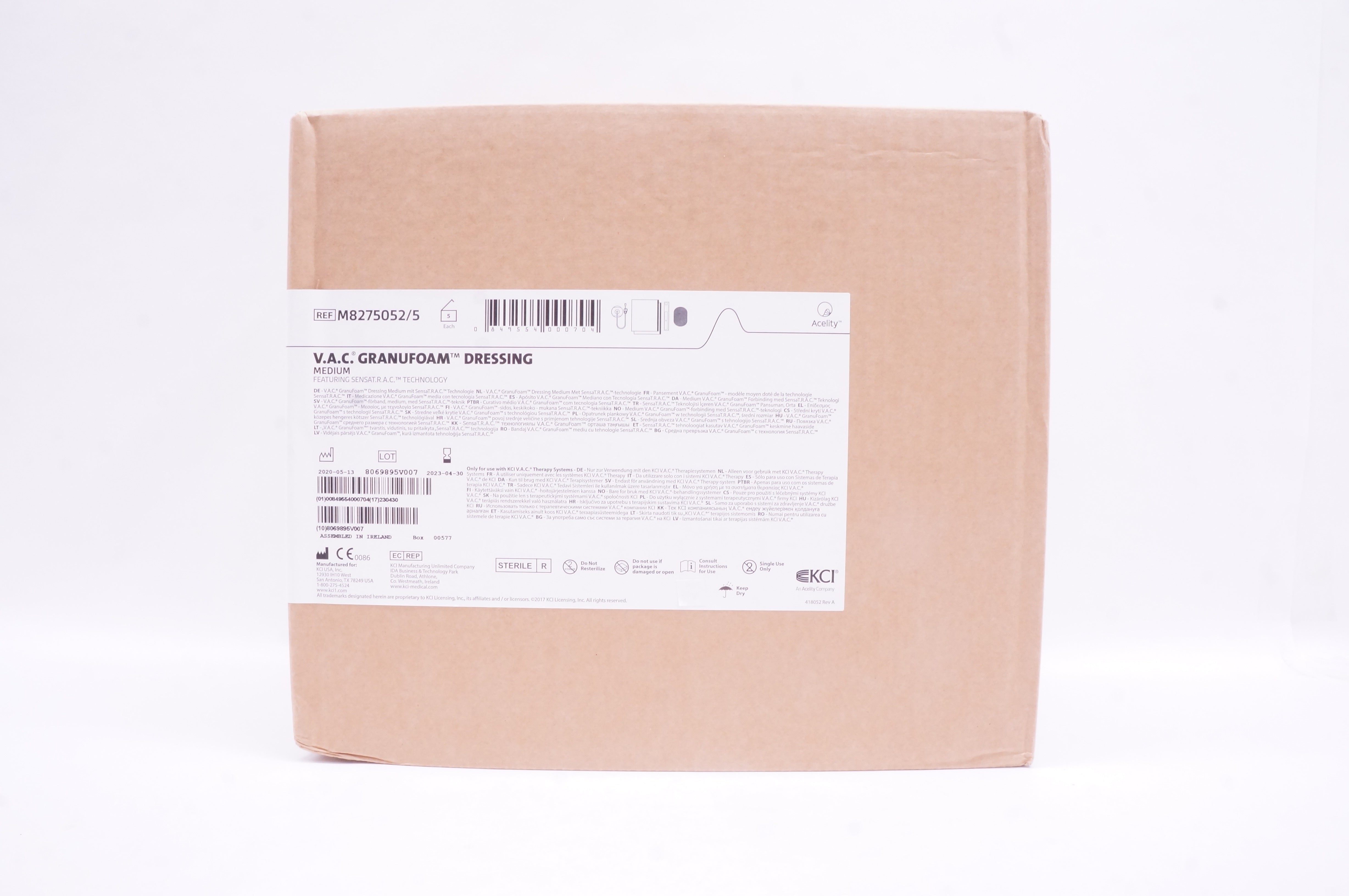 KCI M8275052/5 V.A.C. Granufoam Dressing Featuring SENSATRAC Technology Box of 3