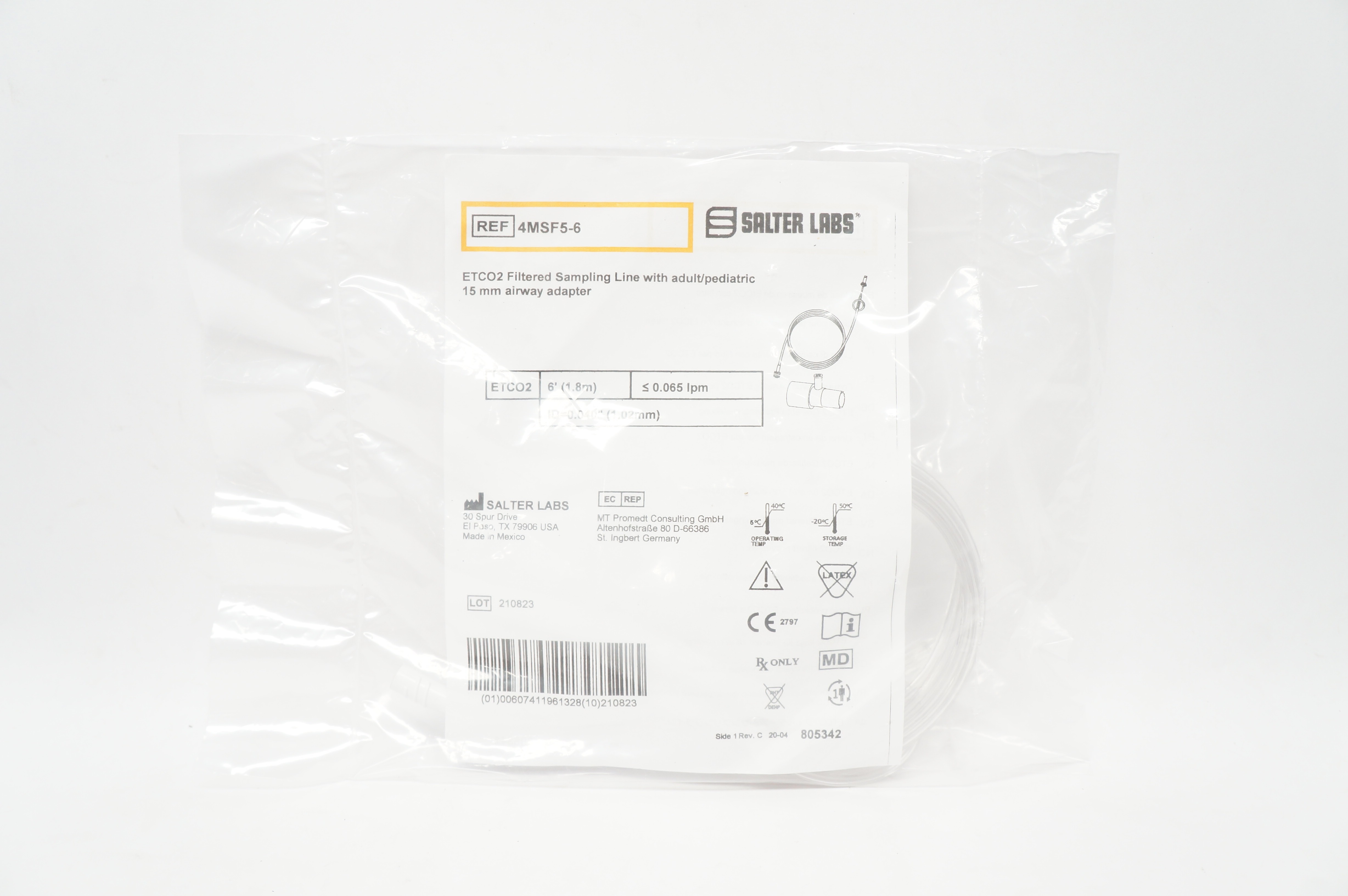 Salter Labs 4MSF5-6 ETCO2 Filtered Sampling Line w/Airway Adapter 15mm
