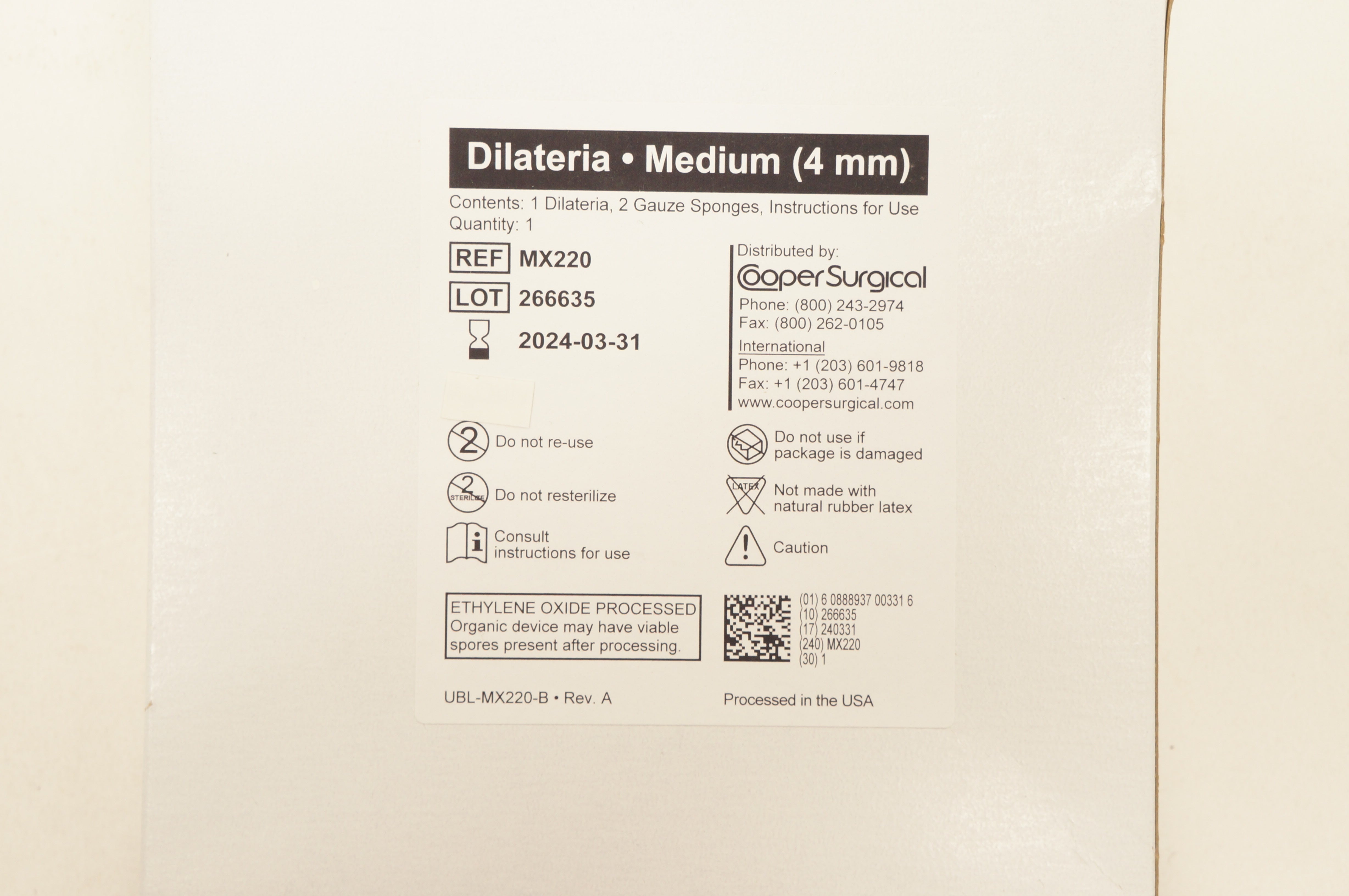 Cooper Surgical MX220 Dilateria Medium 4mm