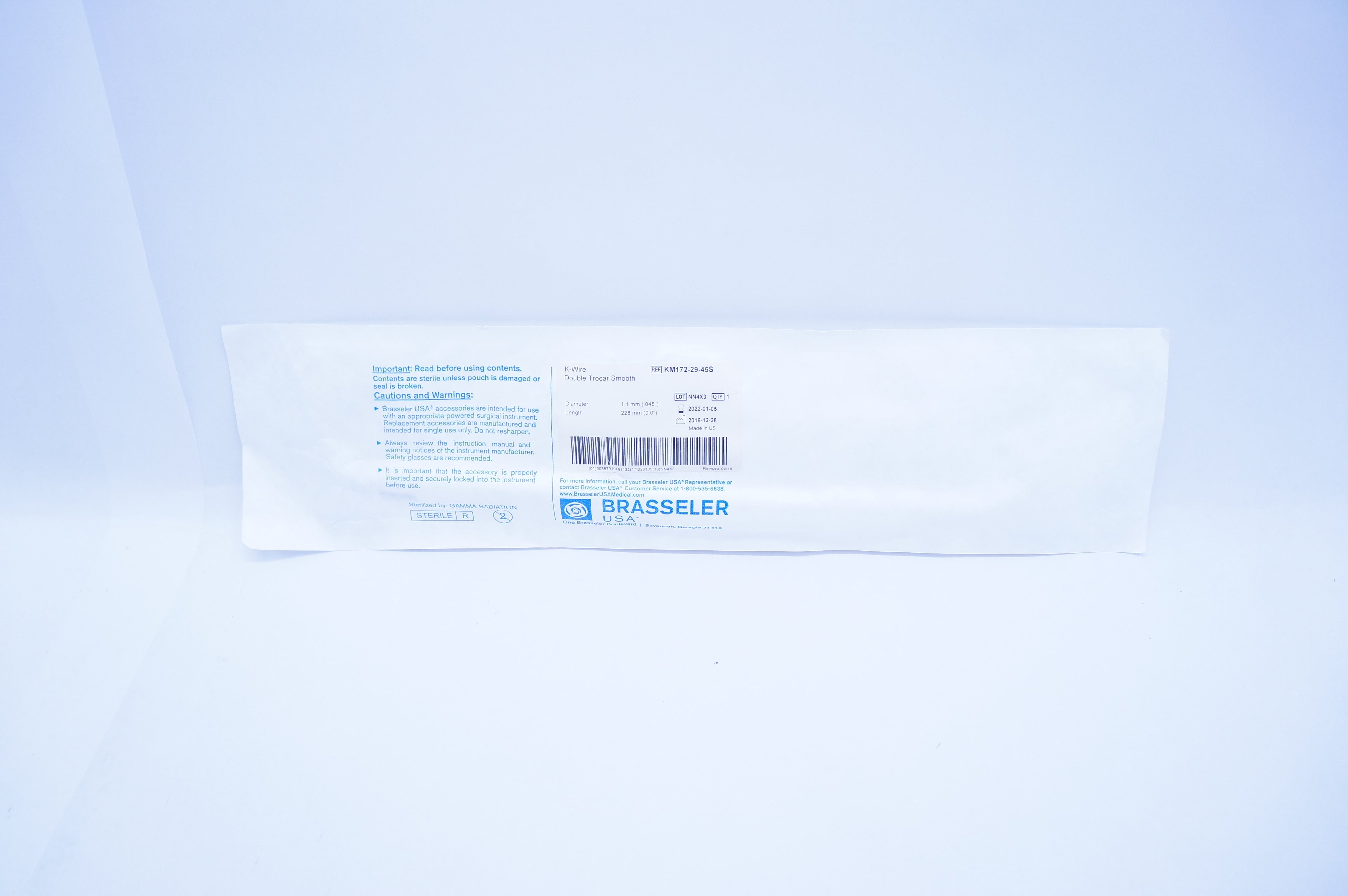 Brasseler USA KM172-29-45S K-Wire Duble Trocar Smooth 1.1 x 228mm