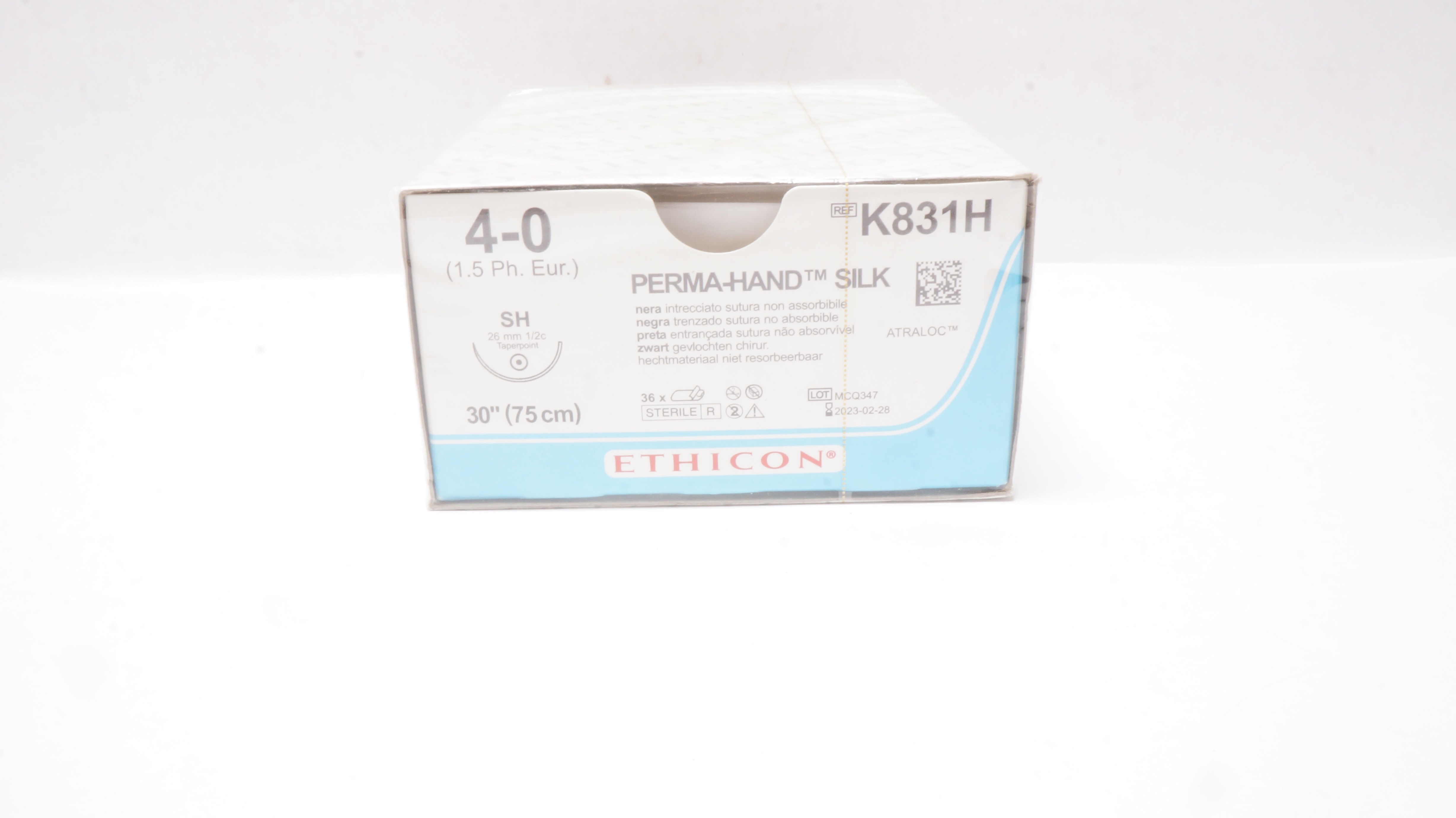 Ethicon K831H 4-0 Perma-Hand Silk SH 26mm 1/2c Taper, 30inch (x) - Box of 36
