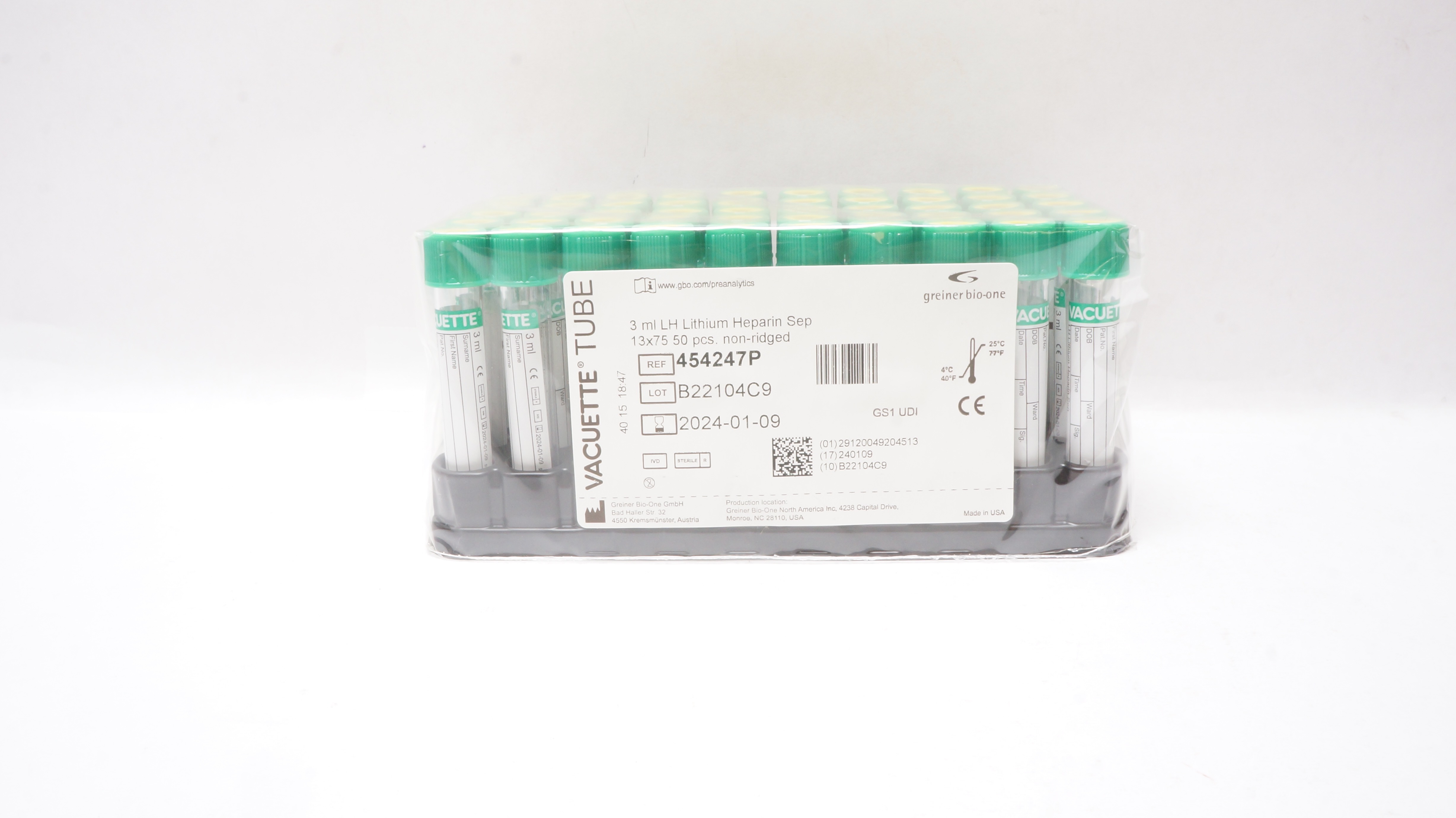 Greiner BioOne 454247P VACUETTE Tube 3ml LH Lithium Heparin Sep Pack