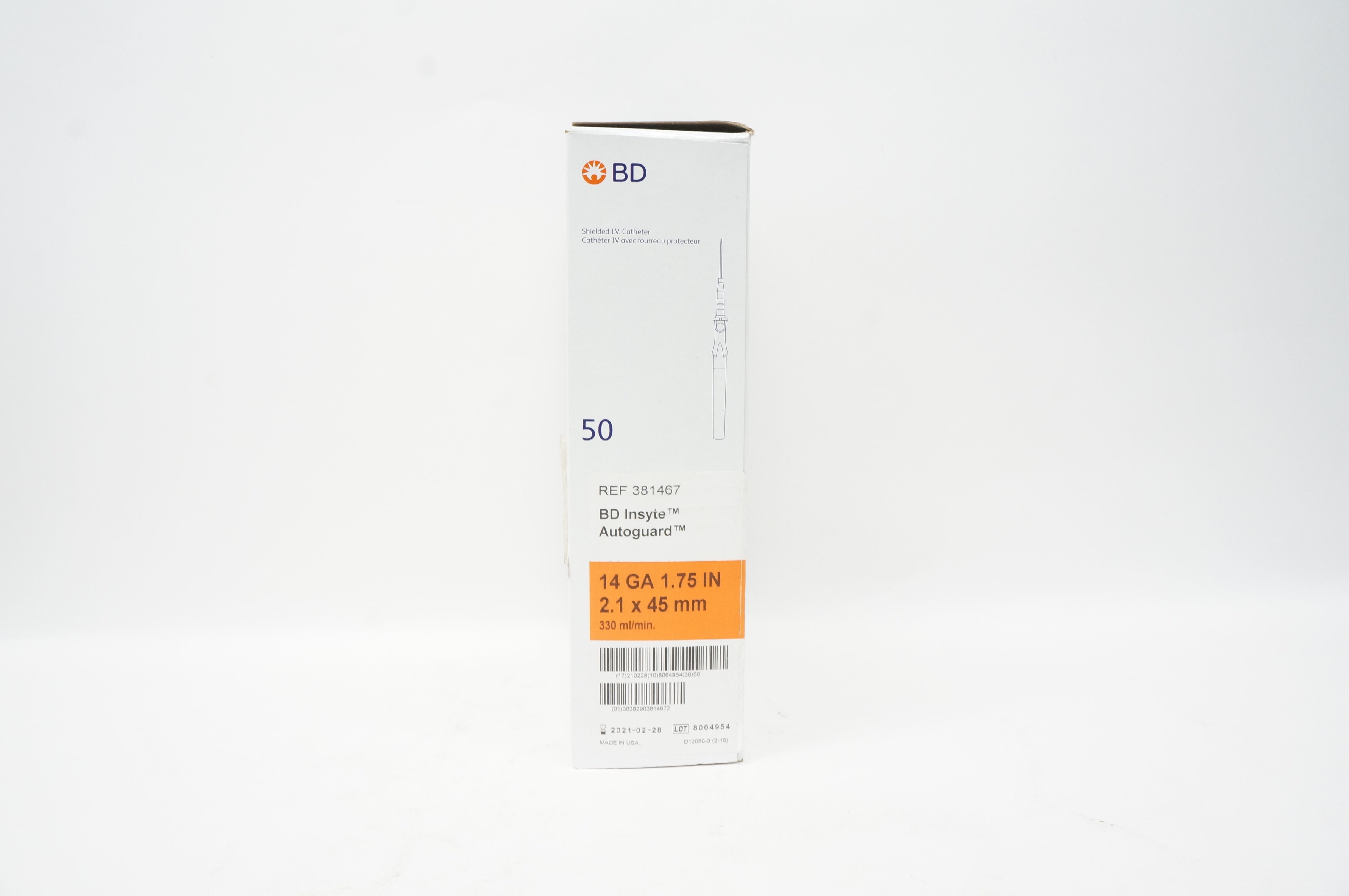 BD 381467 Insyte Autoguard Cath. 14Ga x 1.75inch 330ml/min - Box of 21 (x)