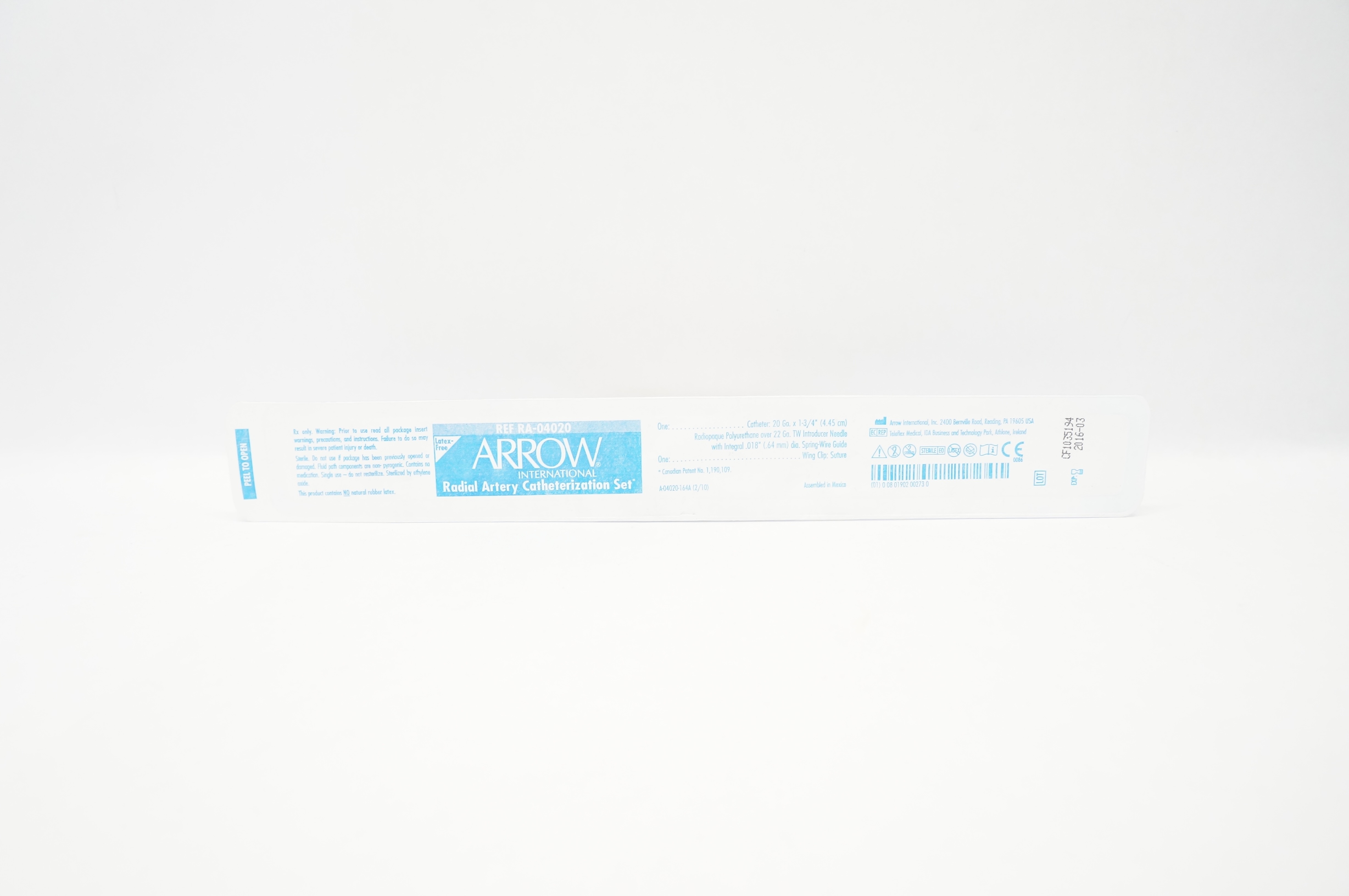 Arrow RA-04020 Radial Artery Catheterization Set  20Ga x 1-3/4 inch (x)