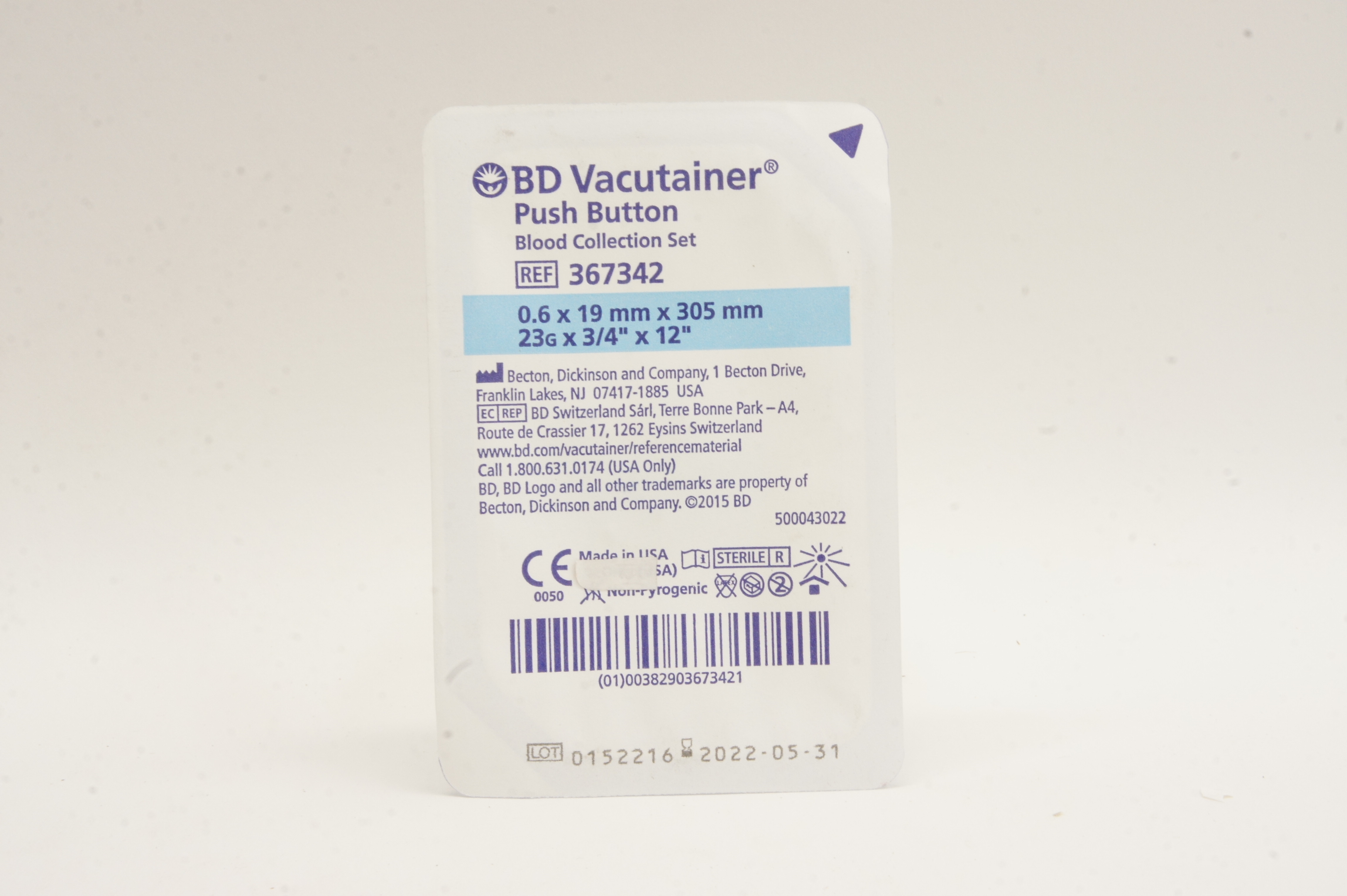 BD 367342 Vacutainer Push Button Blood Collection Set 23G x 3/4inch x 12inch (x)