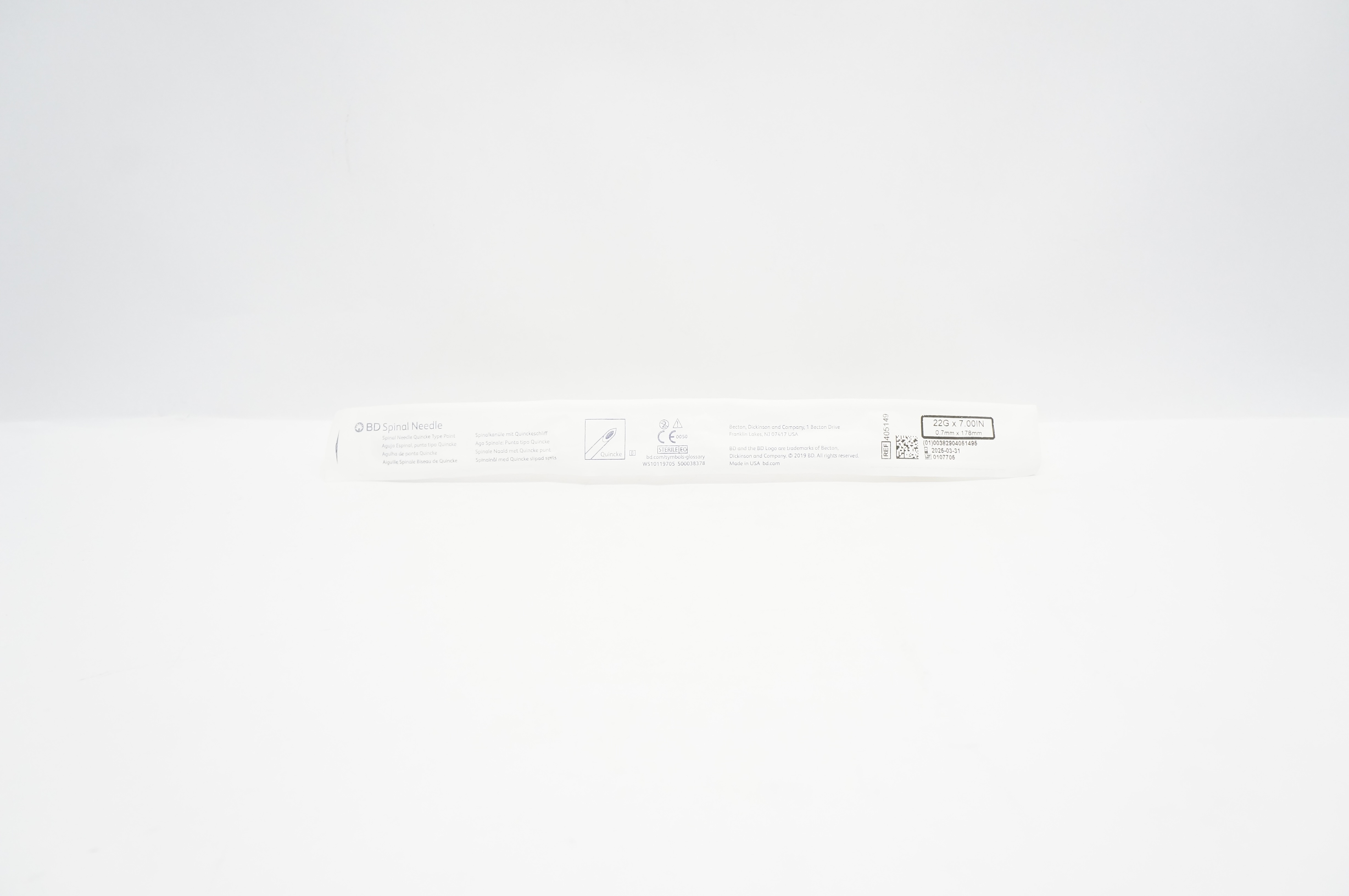 BD 405149 Spinal Ndle. Quincke Type Point 22G x 7.00inch