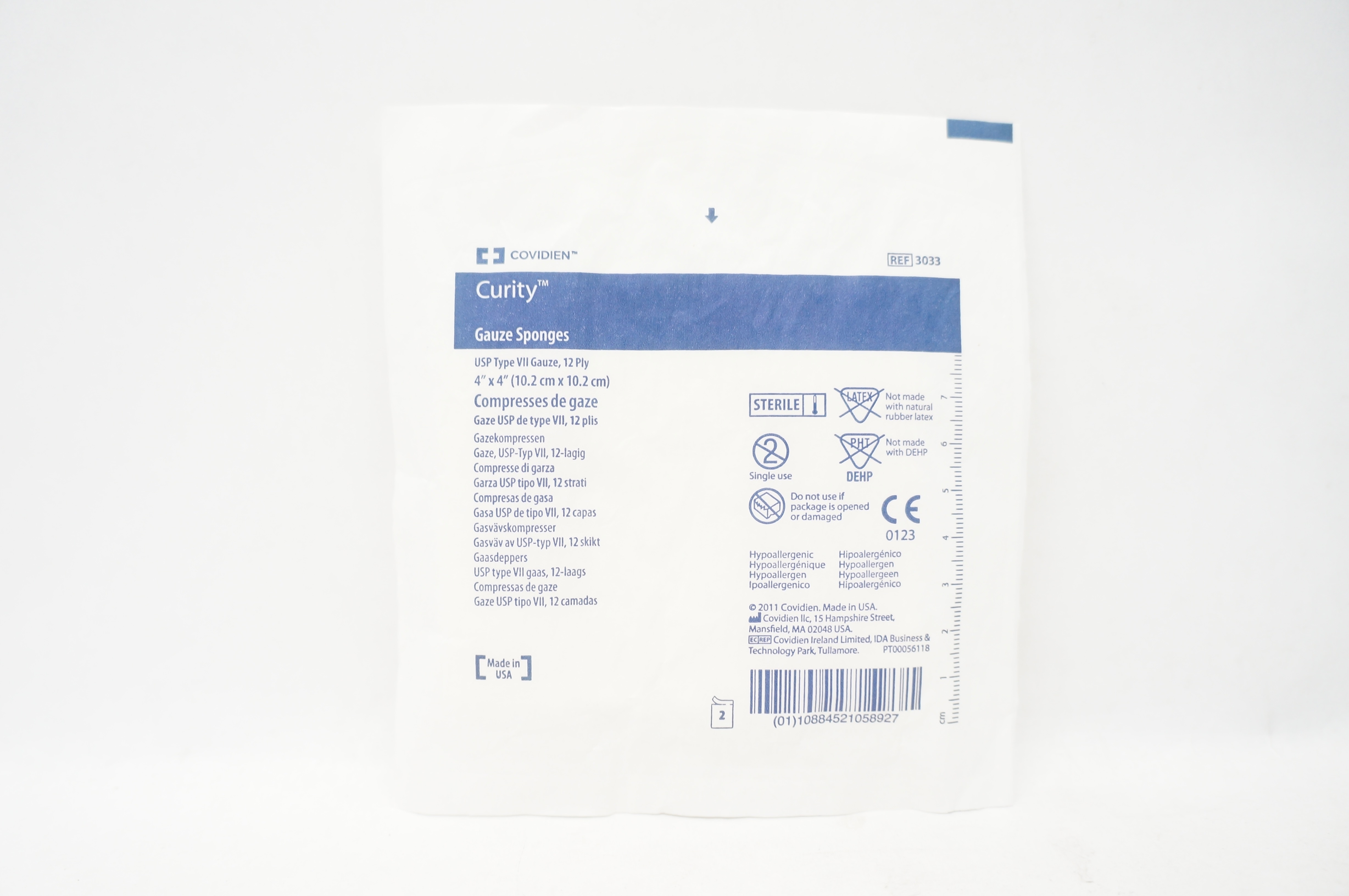 Covidien 3033 Curity Gauze Sponges 12-Ply,USP Type VII,4In x 4In Pack of 2