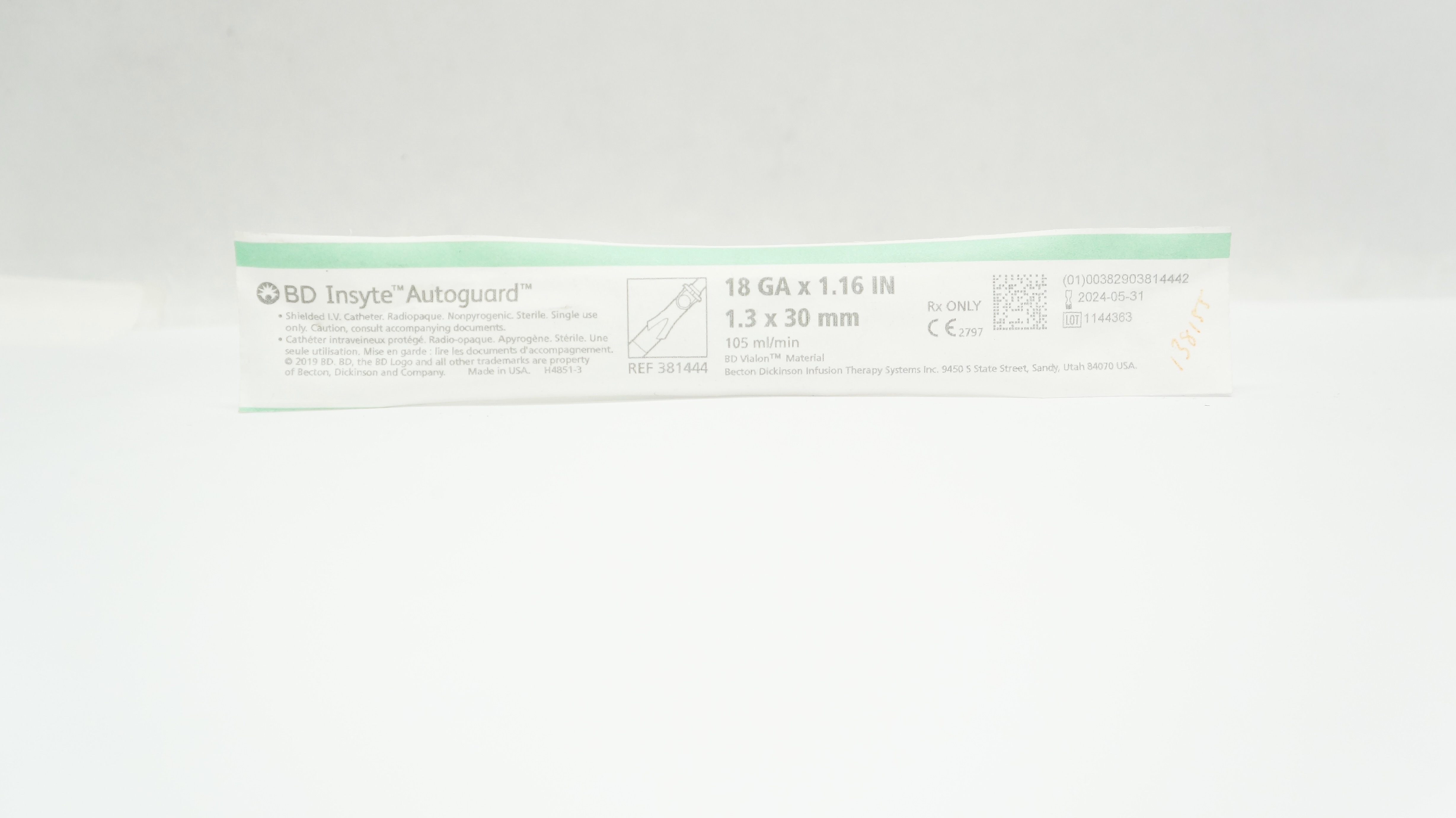 BD 381444 BD Insyte Autoguard Shielded IV Cath. 18Ga x 1.16inch