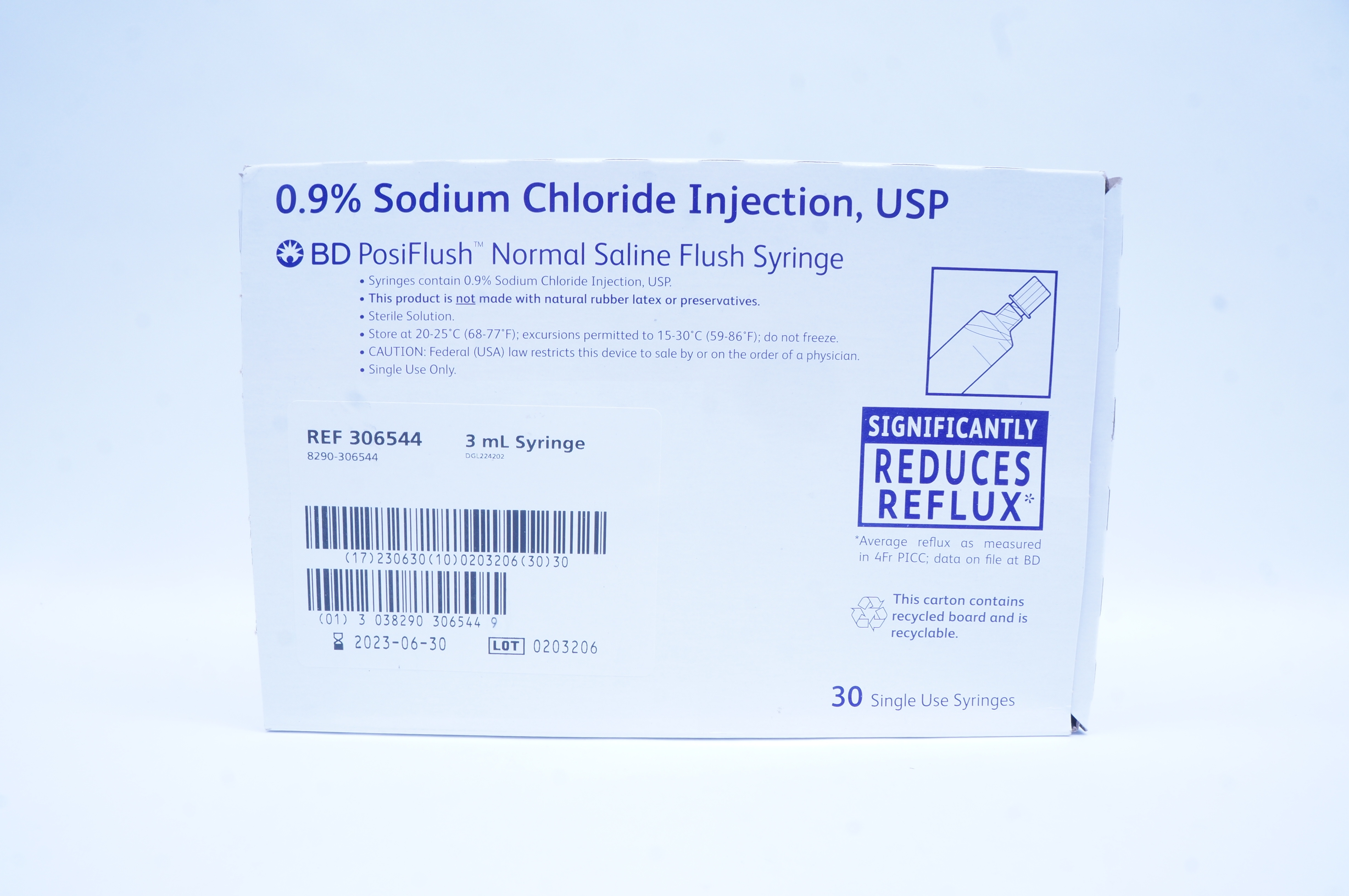 BD 306544 PosiFlush Normal Saline Flush Syringe 3 mL - Box of 30