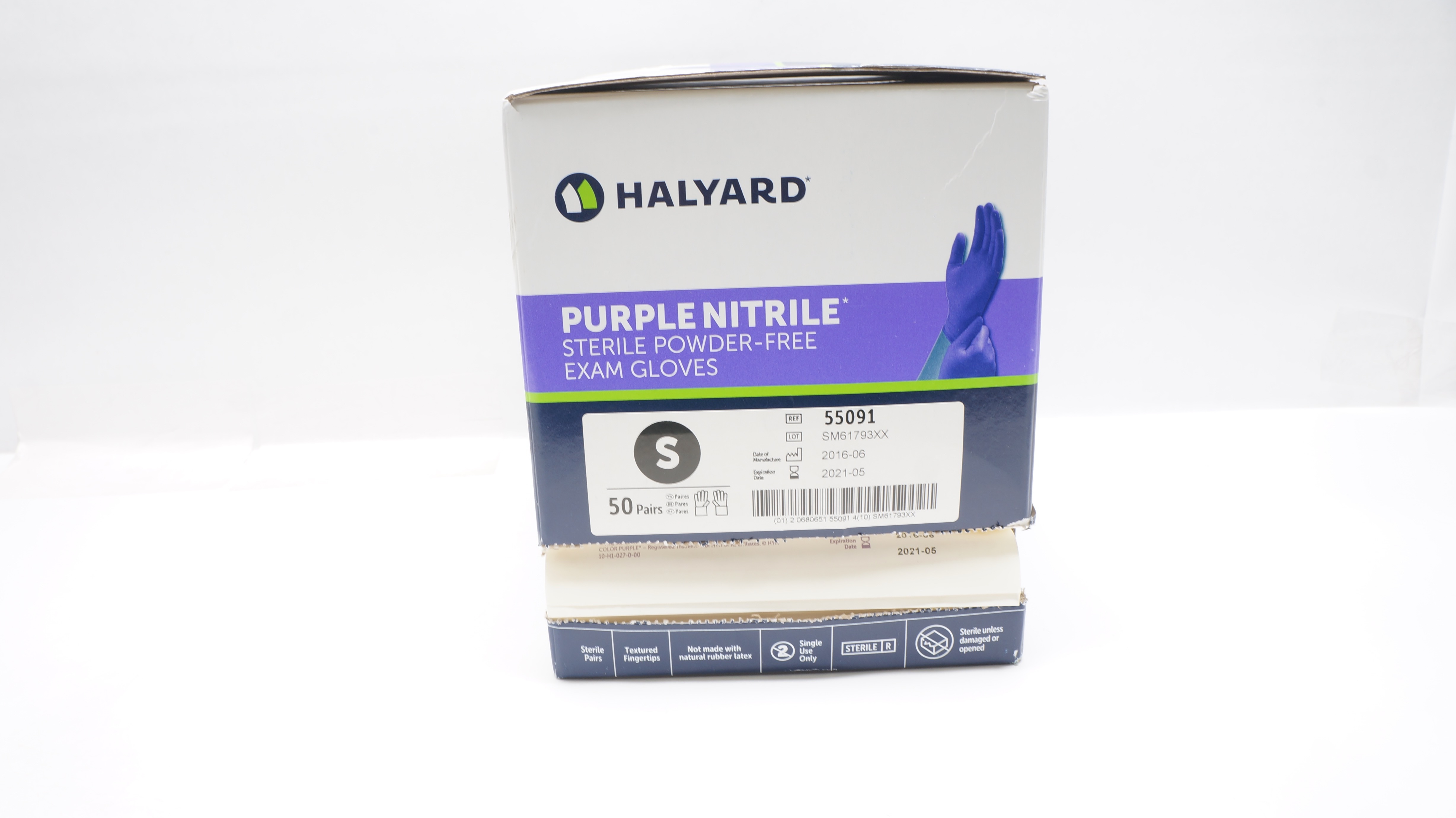 Halyard 55091 Purple Nitrile Sterile Powder-free Exam Gloves Small (x)-Box of 50