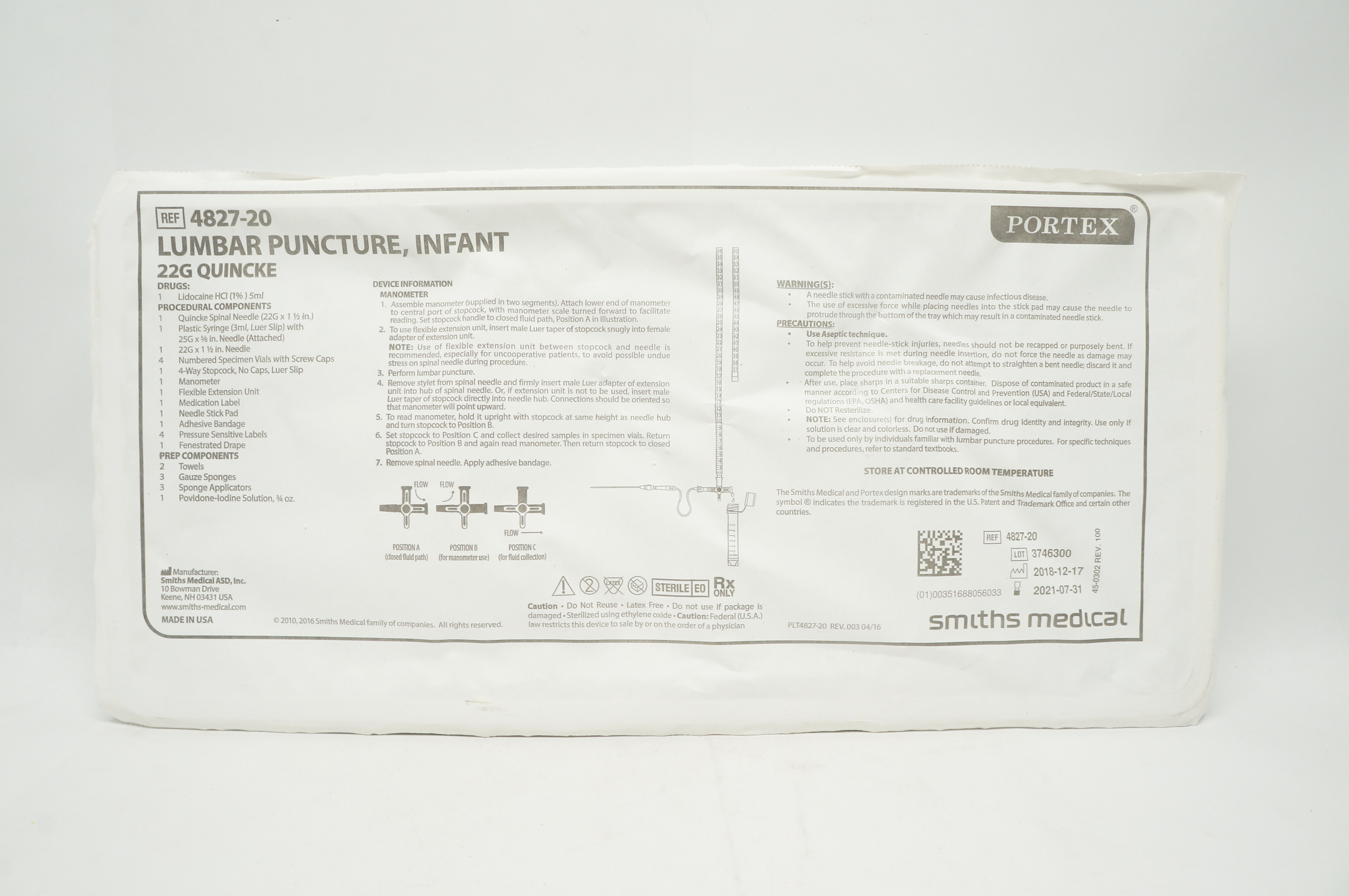 Smiths Medical 4827-20 Portex Lumbar Puncture Infant 22G Quincke (x)