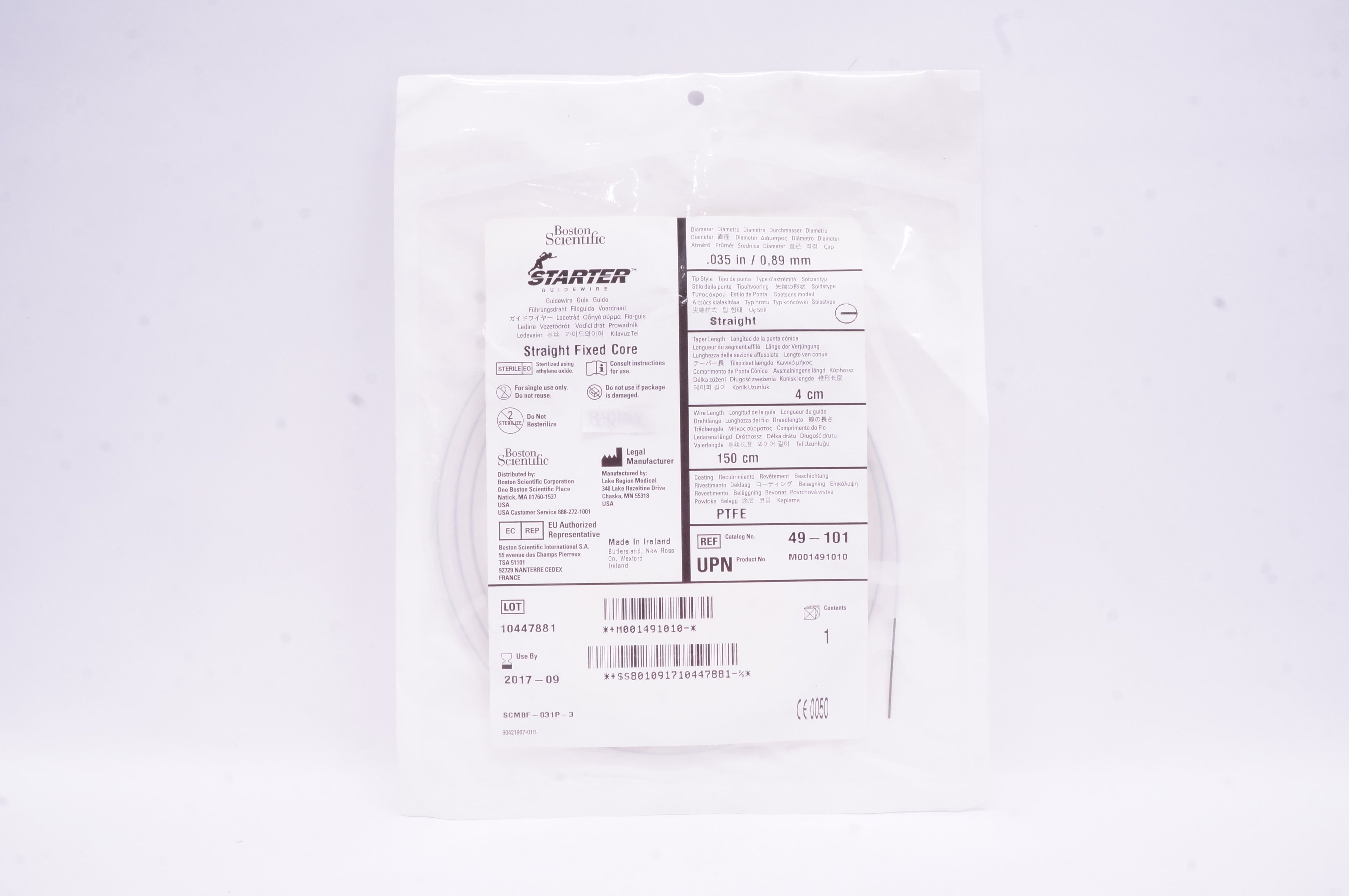 Boston Scientific M001491010 Starter Guidewire Straight 0.035in x 4cm x 150cm(x)