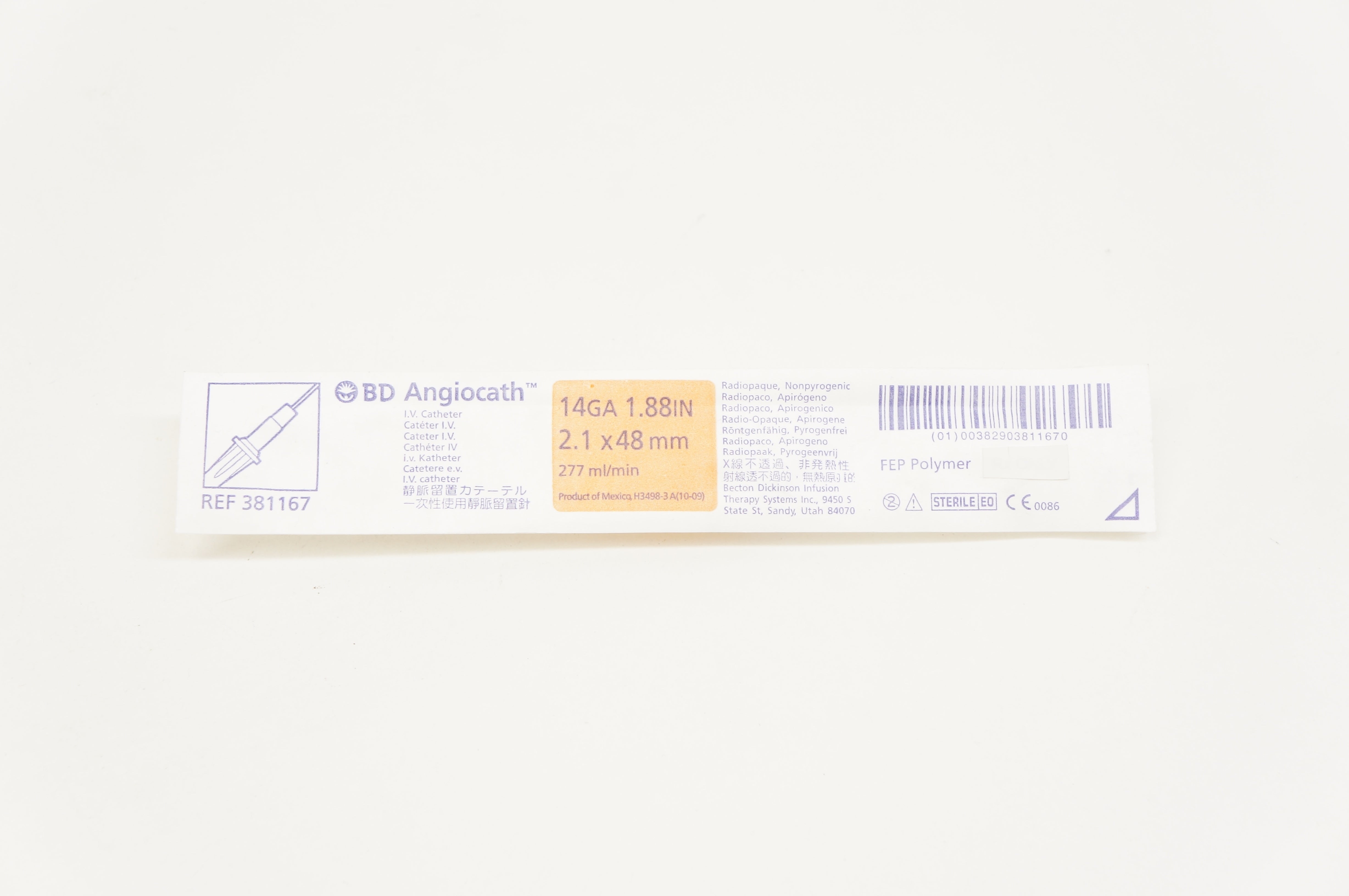 BD 381167 Angiocath IV Cath. 14Ga x 1.88inch, 227ml (x)